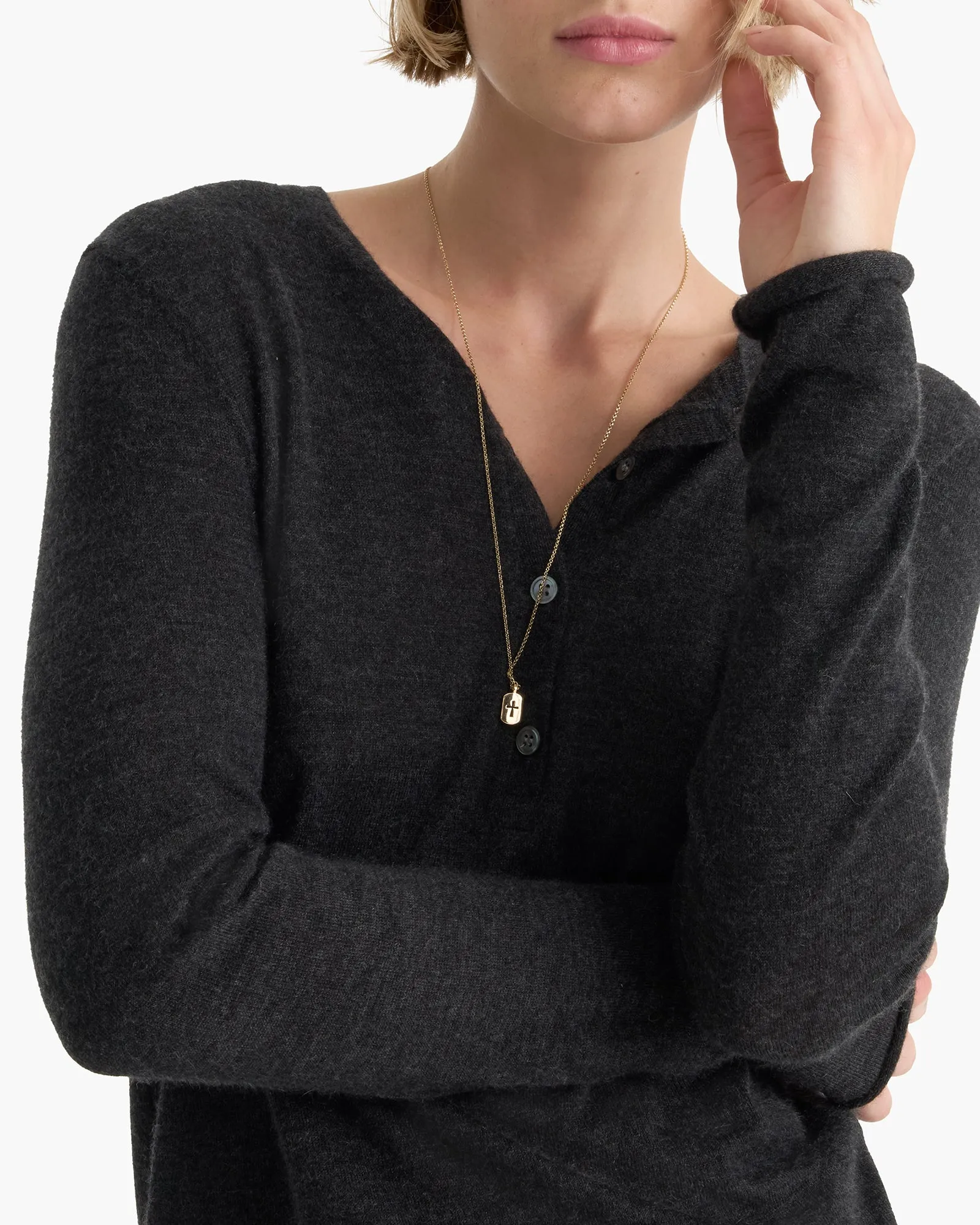 Cashmere Henley Sweater - Heather Dark Charcoal sold by ATM product image thumbnail 4