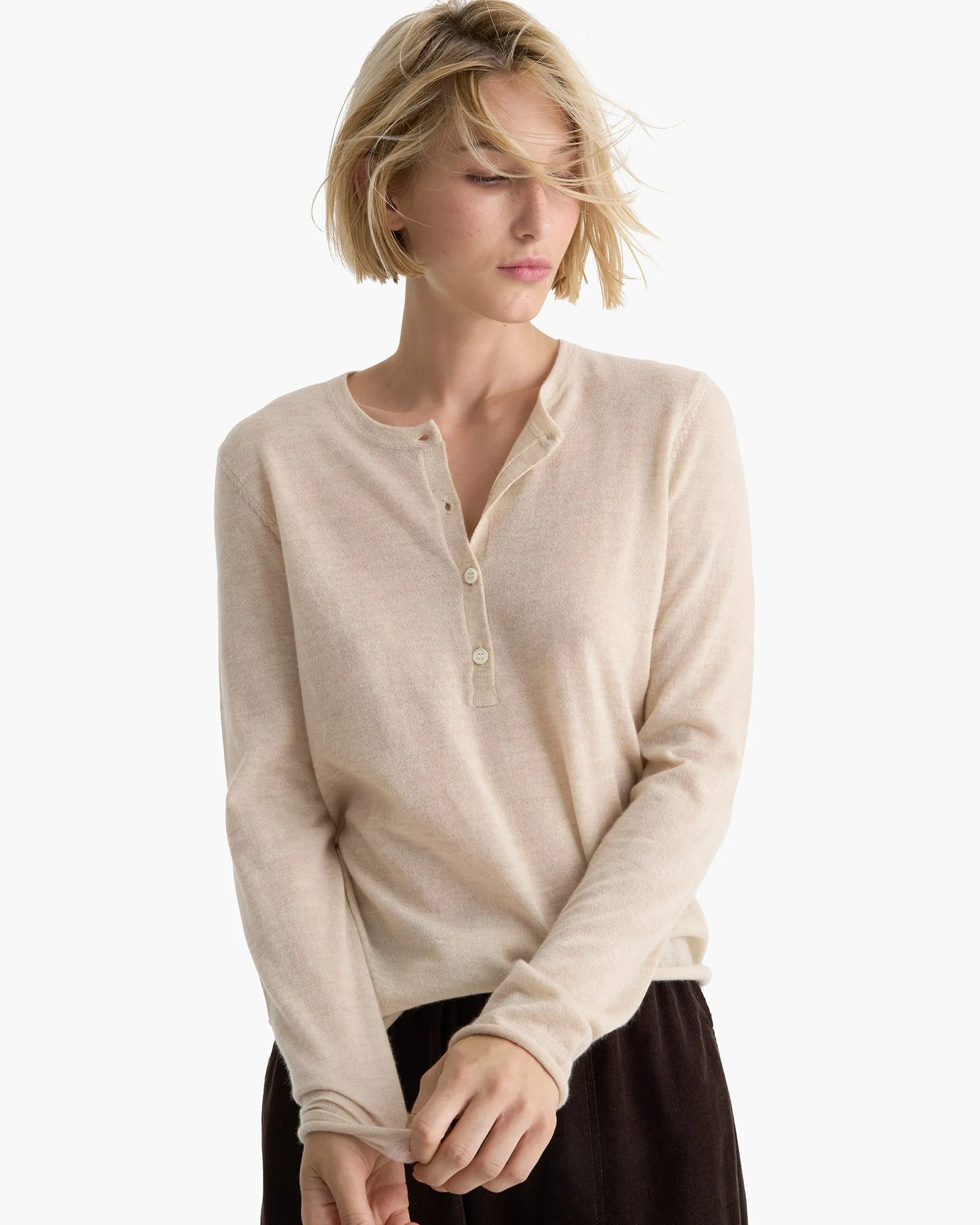 Cashmere Henley Sweater - Heather Cream sold by ATM product image thumbnail 2
