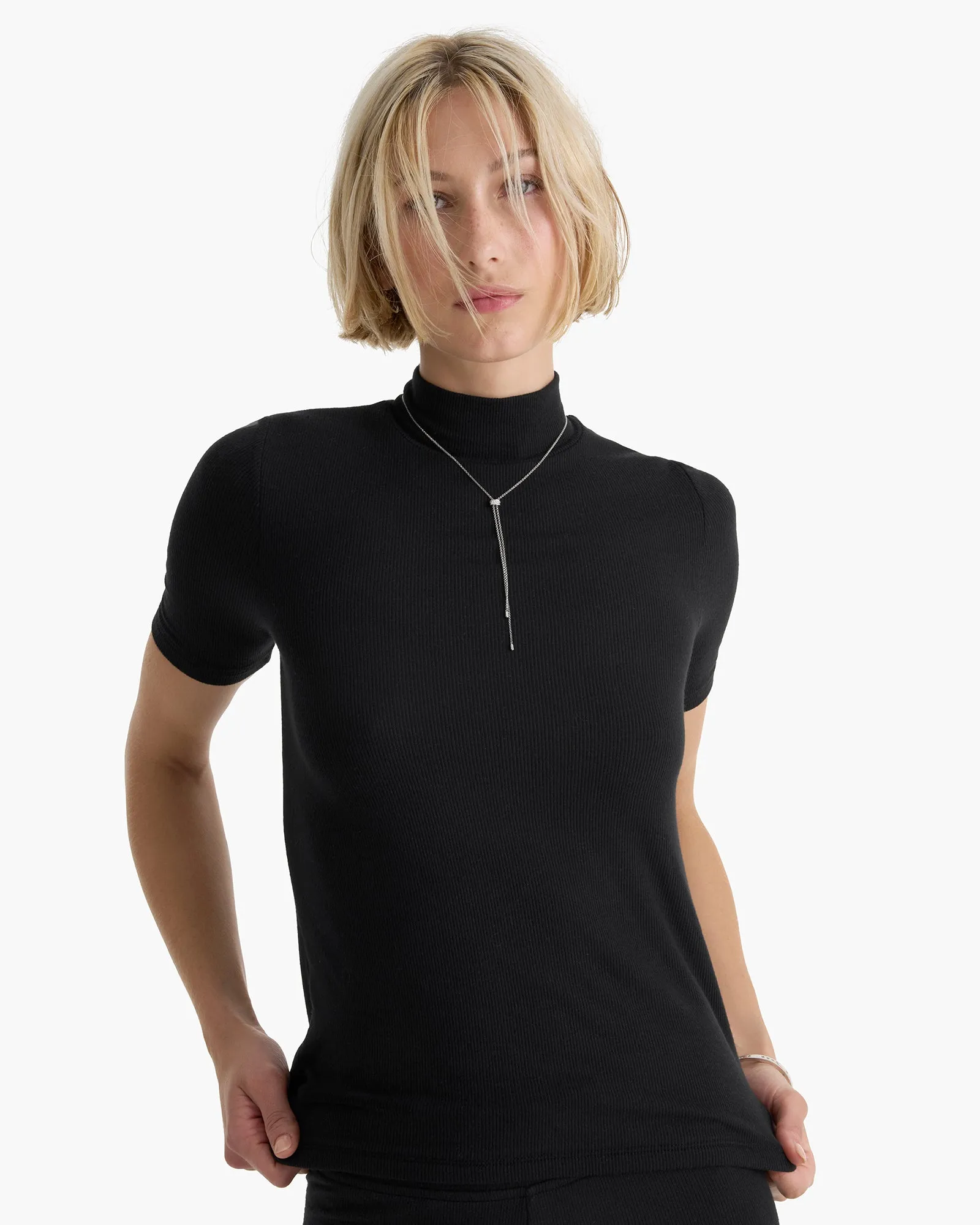 Modal Rib Short Sleeve Mock Neck Tee - Black sold by ATM product image thumbnail 2