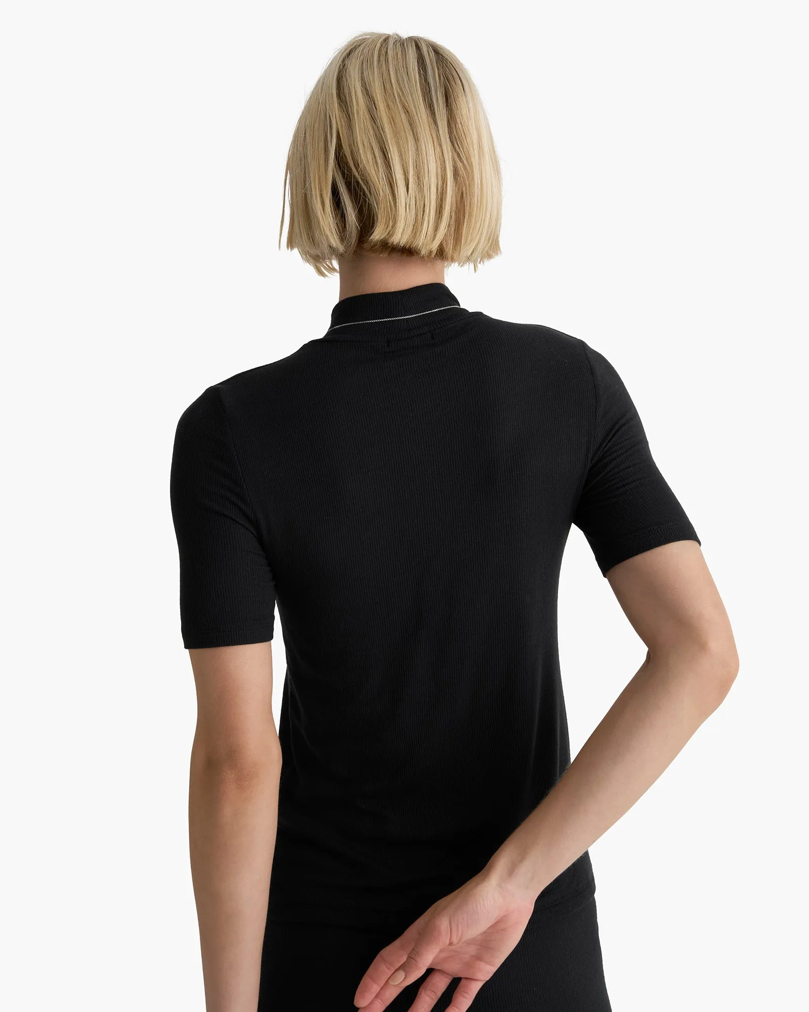 Modal Rib Short Sleeve Mock Neck Tee - Black sold by ATM product image thumbnail 5