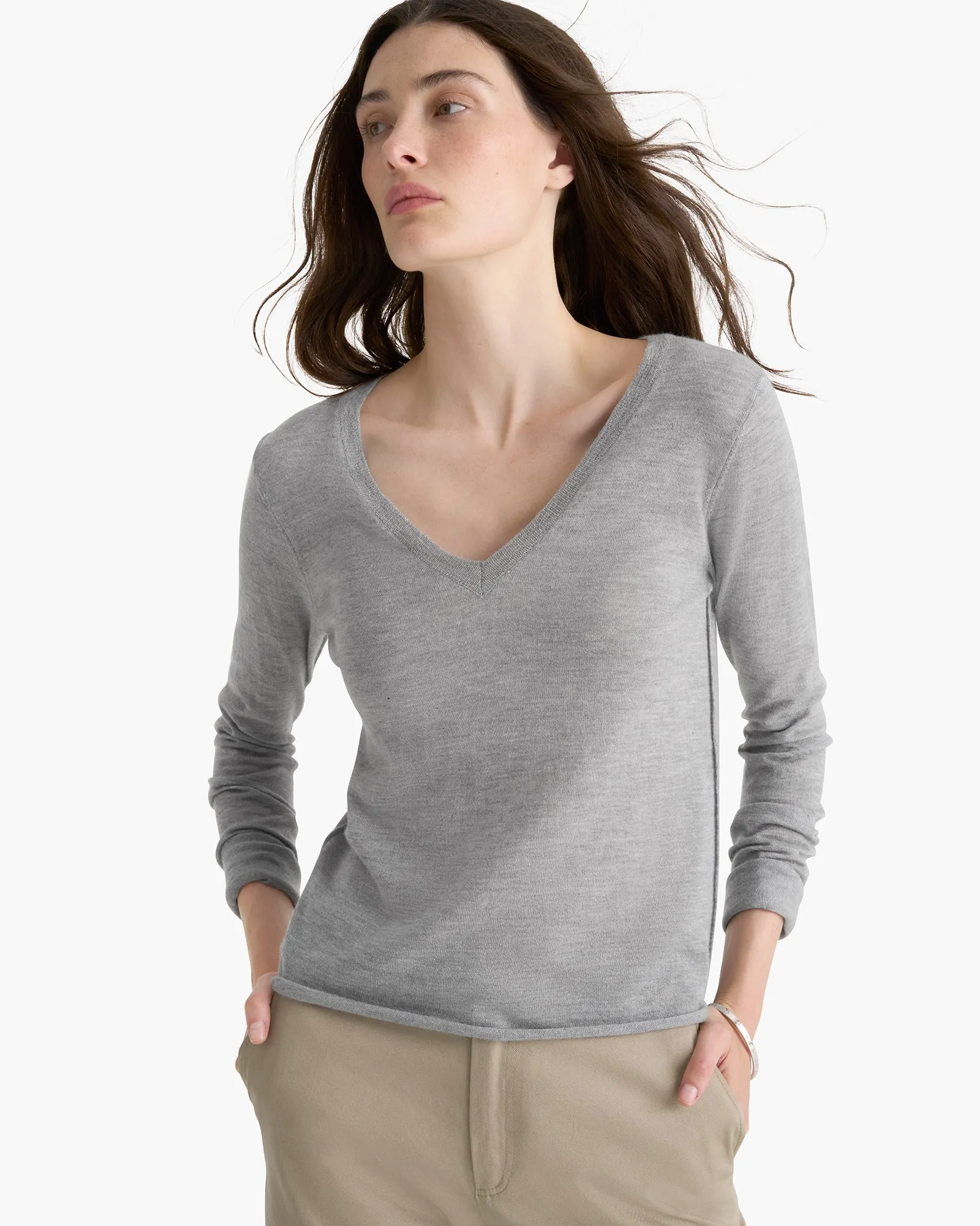 Lightweight Cashmere V-Neck - Heathered Grey sold by ATM