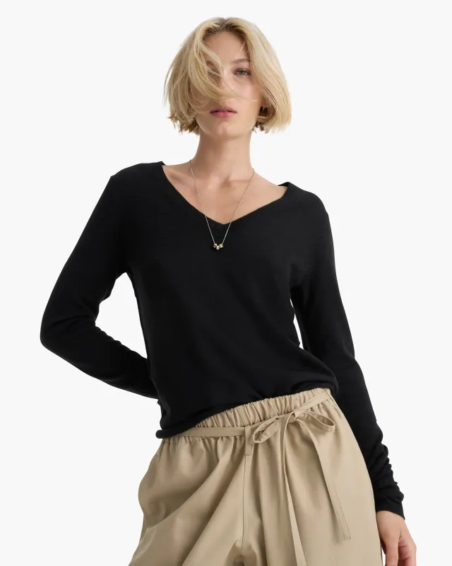 Lightweight Cashmere V-Neck - Black sold by ATM Anthony Thomas Melillo