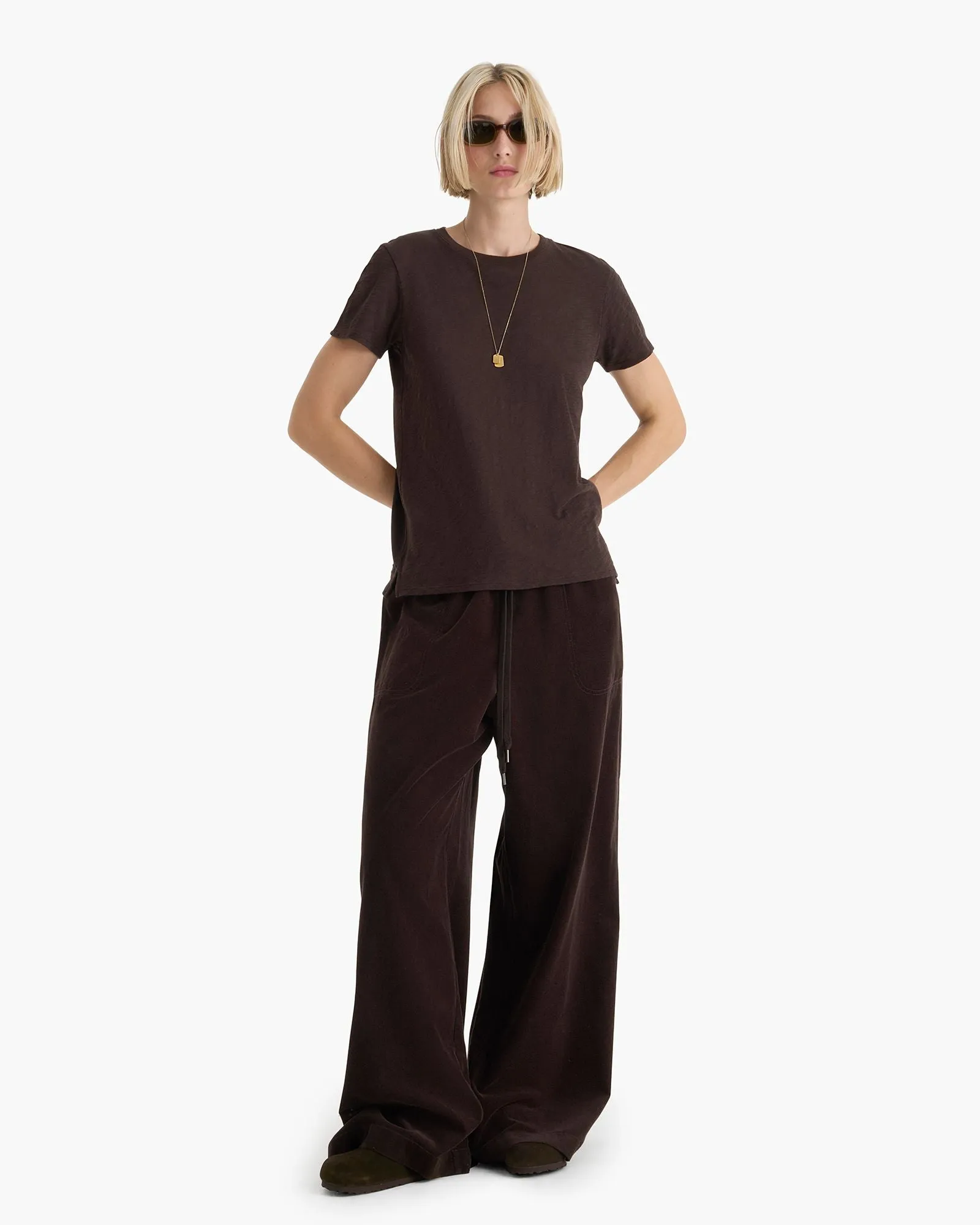 Wide Leg Corduroy Pull On Pant - Dark Chocolate sold by ATM