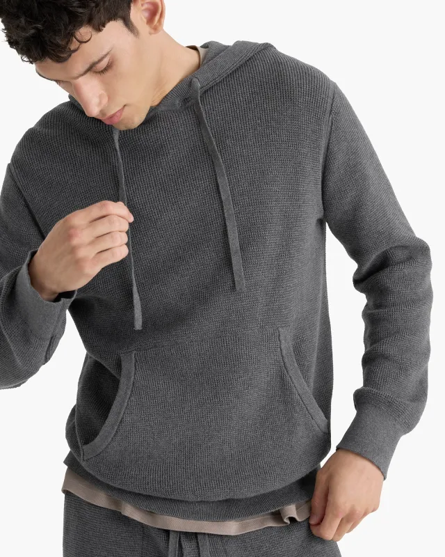 Cotton Cashmere Waffle Stitch Pullover Hoodie - Dark Heather Grey sold by ATM Anthony Thomas Melillo