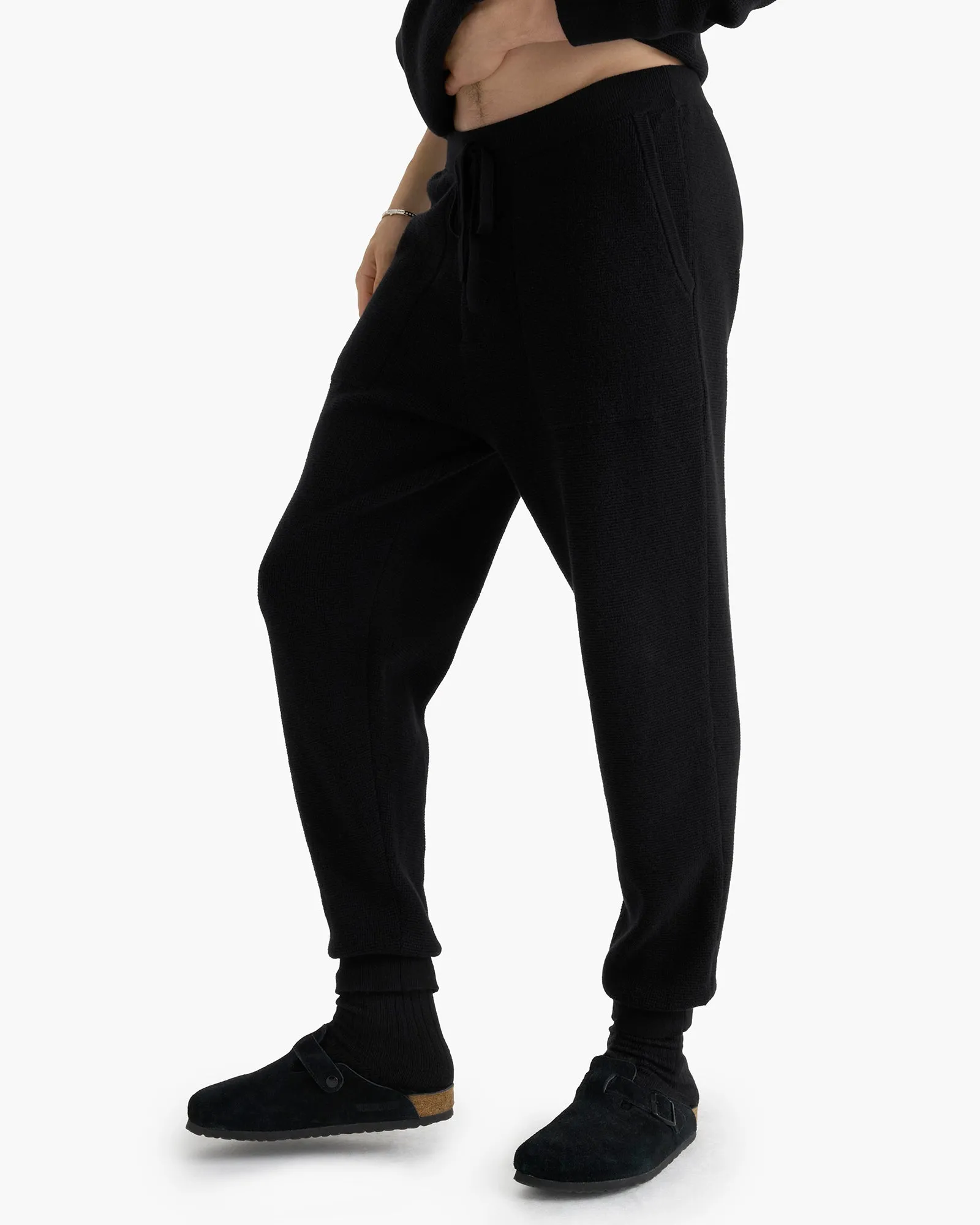Cotton Cashmere Waffle Stitch Jogger - Black sold by ATM