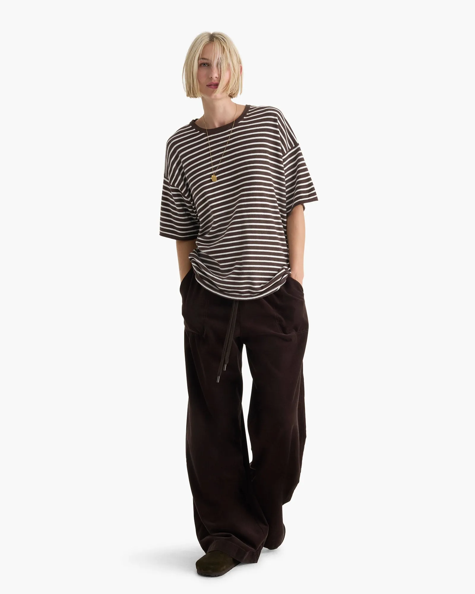 Cotton Cashmere Oversized Striped Crew Neck Tee - Chocolate Brown Chalk sold by ATM product image thumbnail 3