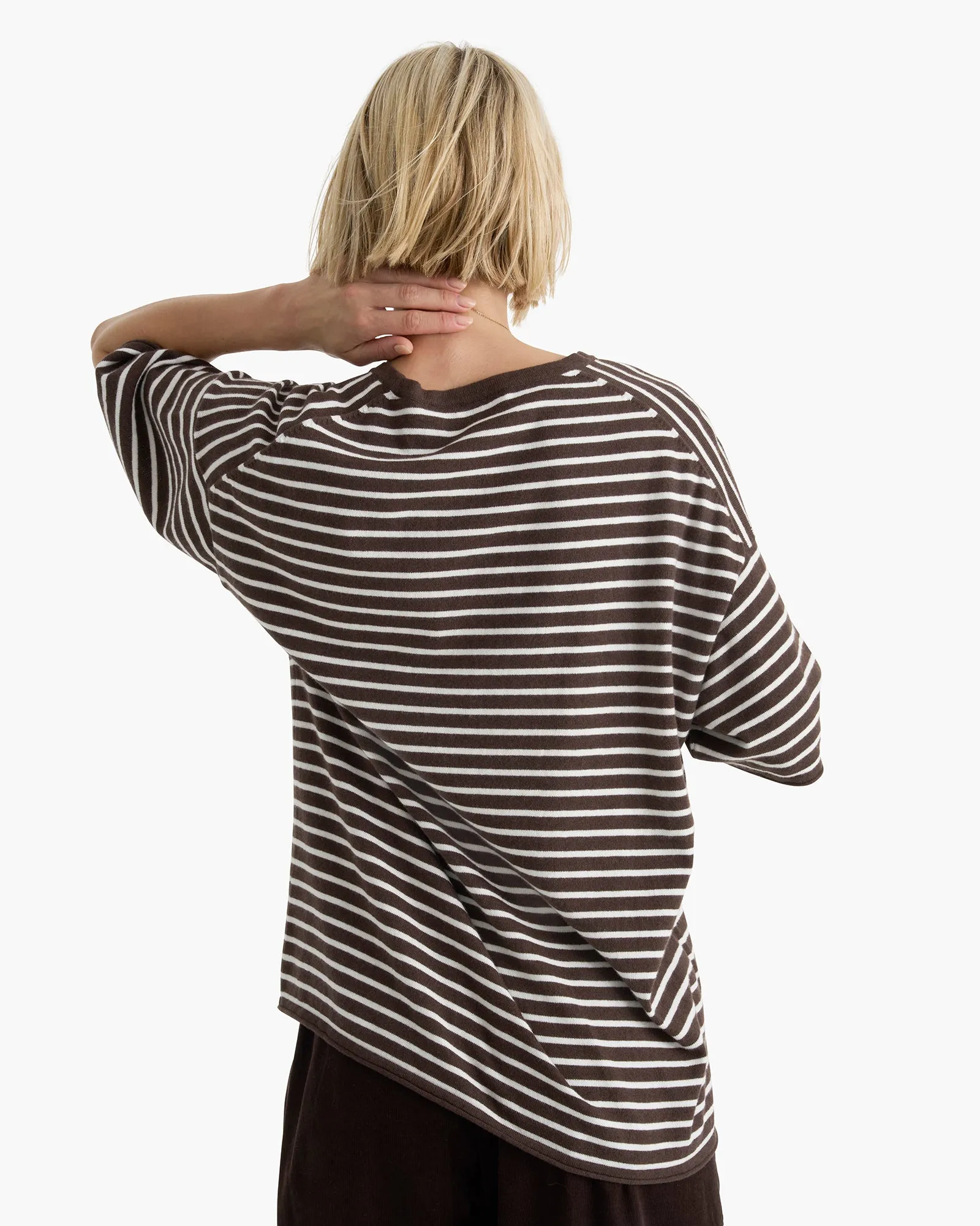 Cotton Cashmere Oversized Striped Crew Neck Tee - Chocolate Brown Chalk sold by ATM product image thumbnail 4