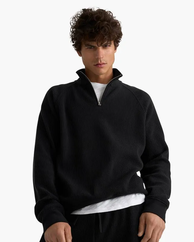 Cotton Waffle Quarter Zip - Black sold by ATM Anthony Thomas Melillo