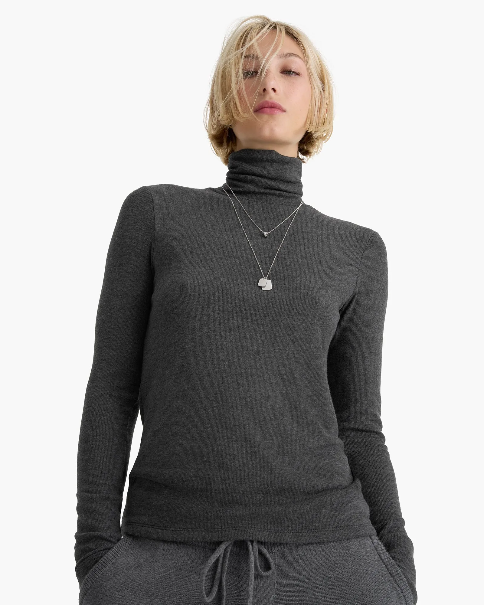 Modal Rib Turtleneck - Heather Coal sold by ATM