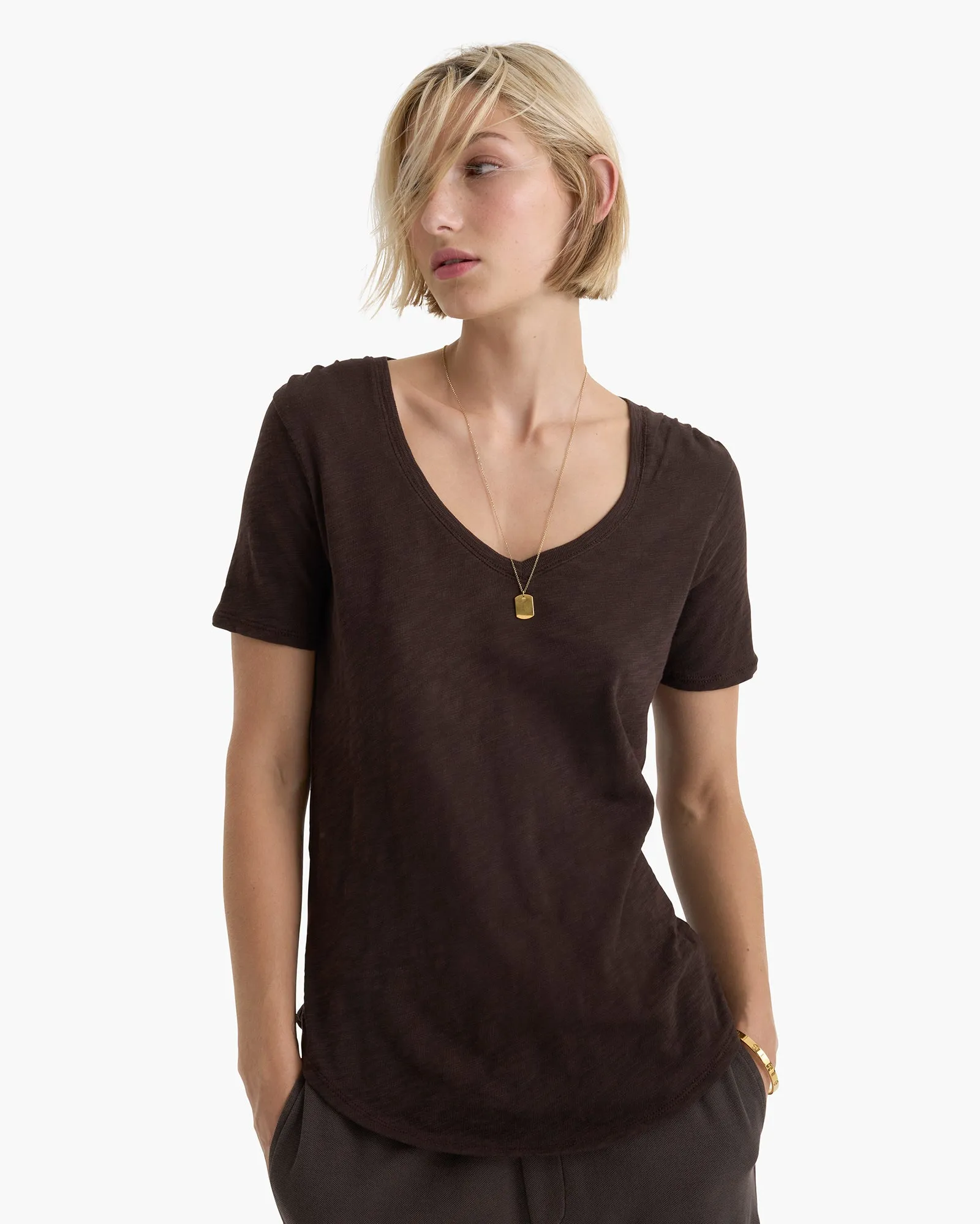 Slub Jersey Classic V-Neck Tee - Dark Chocolate sold by ATM