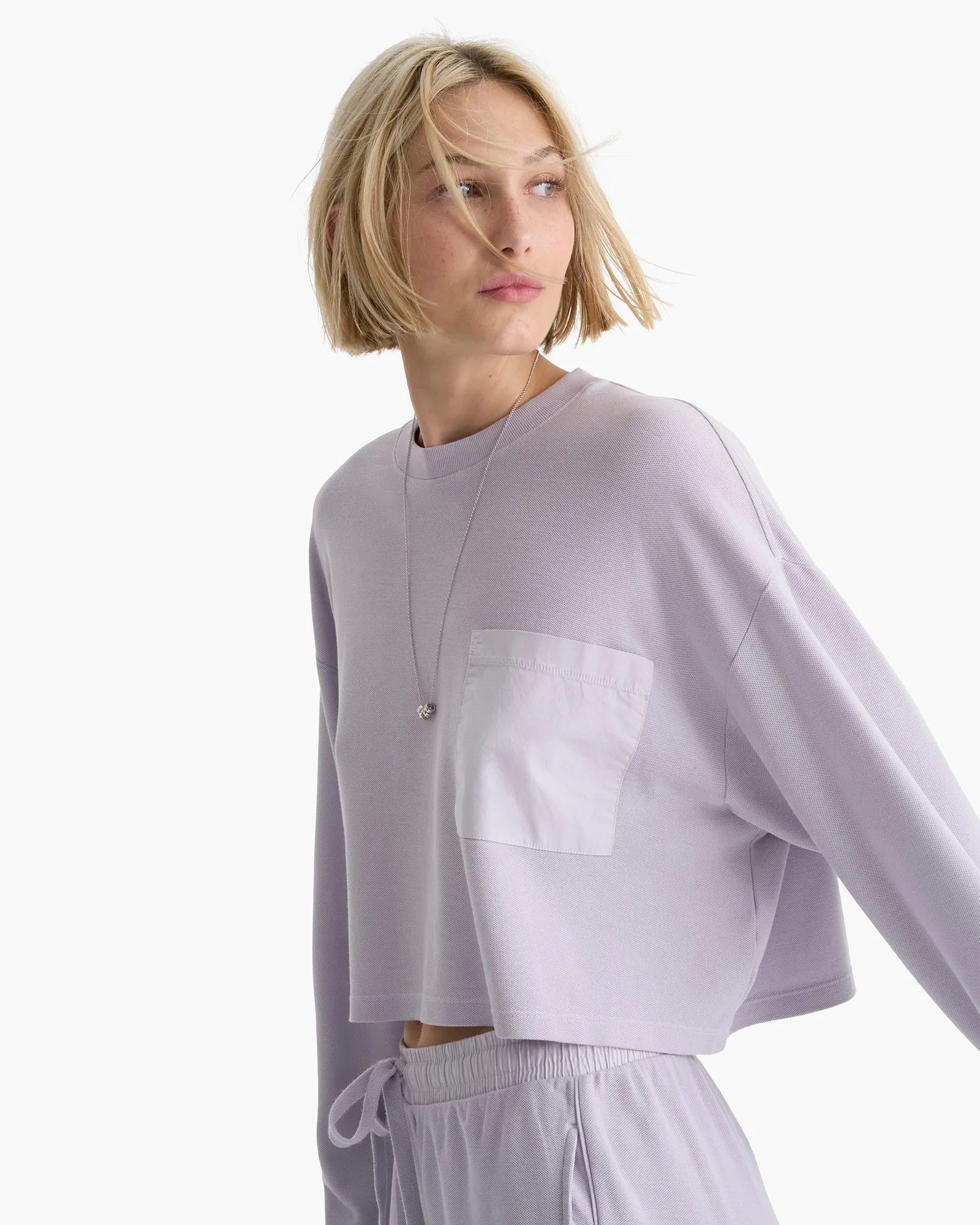 Mixed Media Pima Cotton Pique Pocket Tee - Faded Lavender sold by ATM Anthony Thomas Melillo product image thumbnail 3