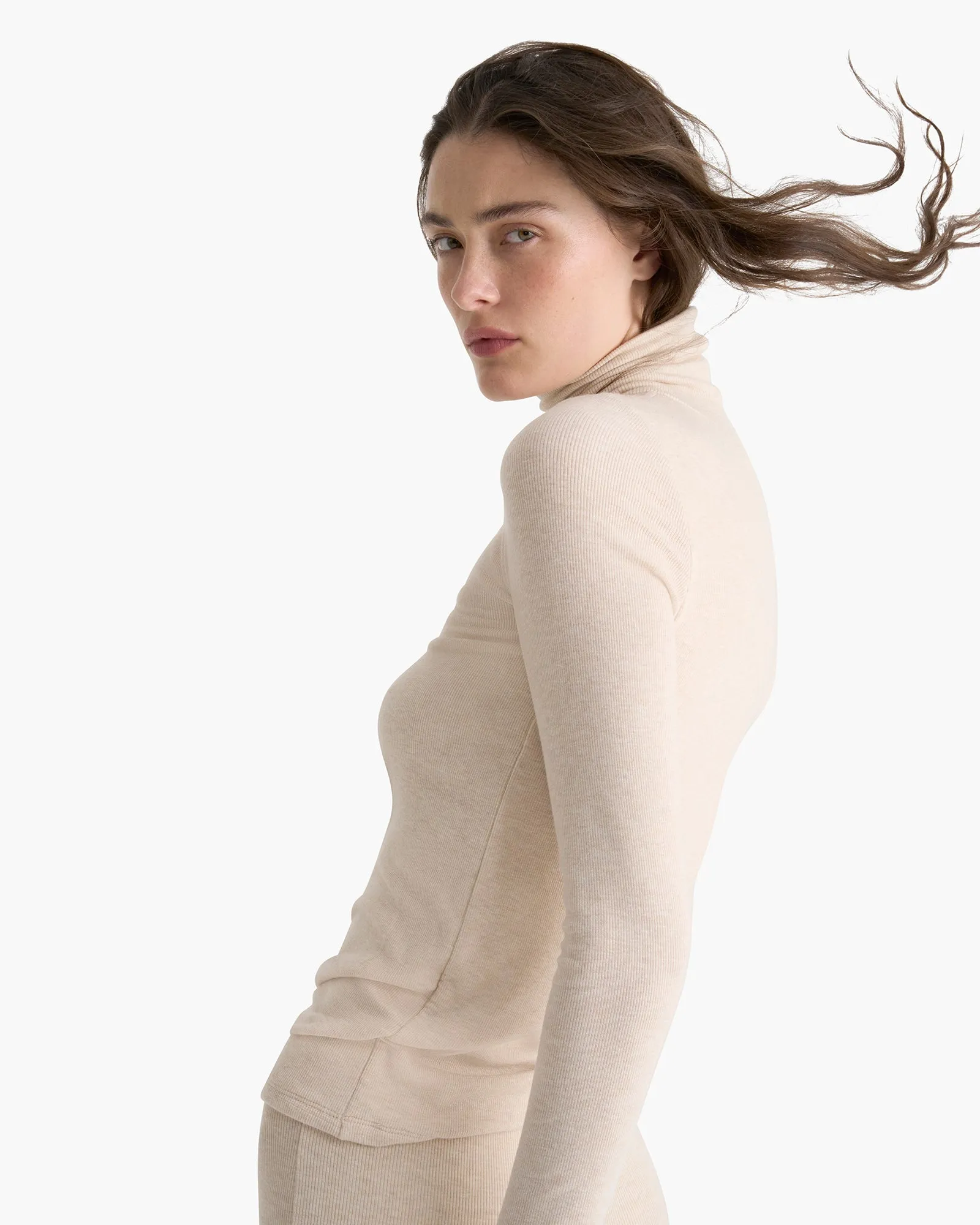 Modal Rib Turtleneck - Heather Soft Wheat sold by ATM
