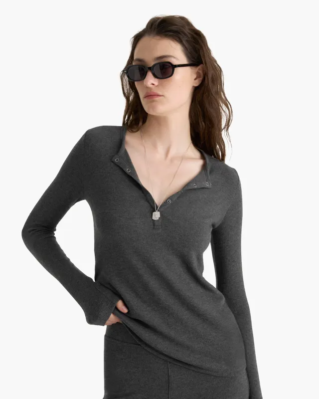 Modal Rib Henley -  Heather Coal sold by ATM