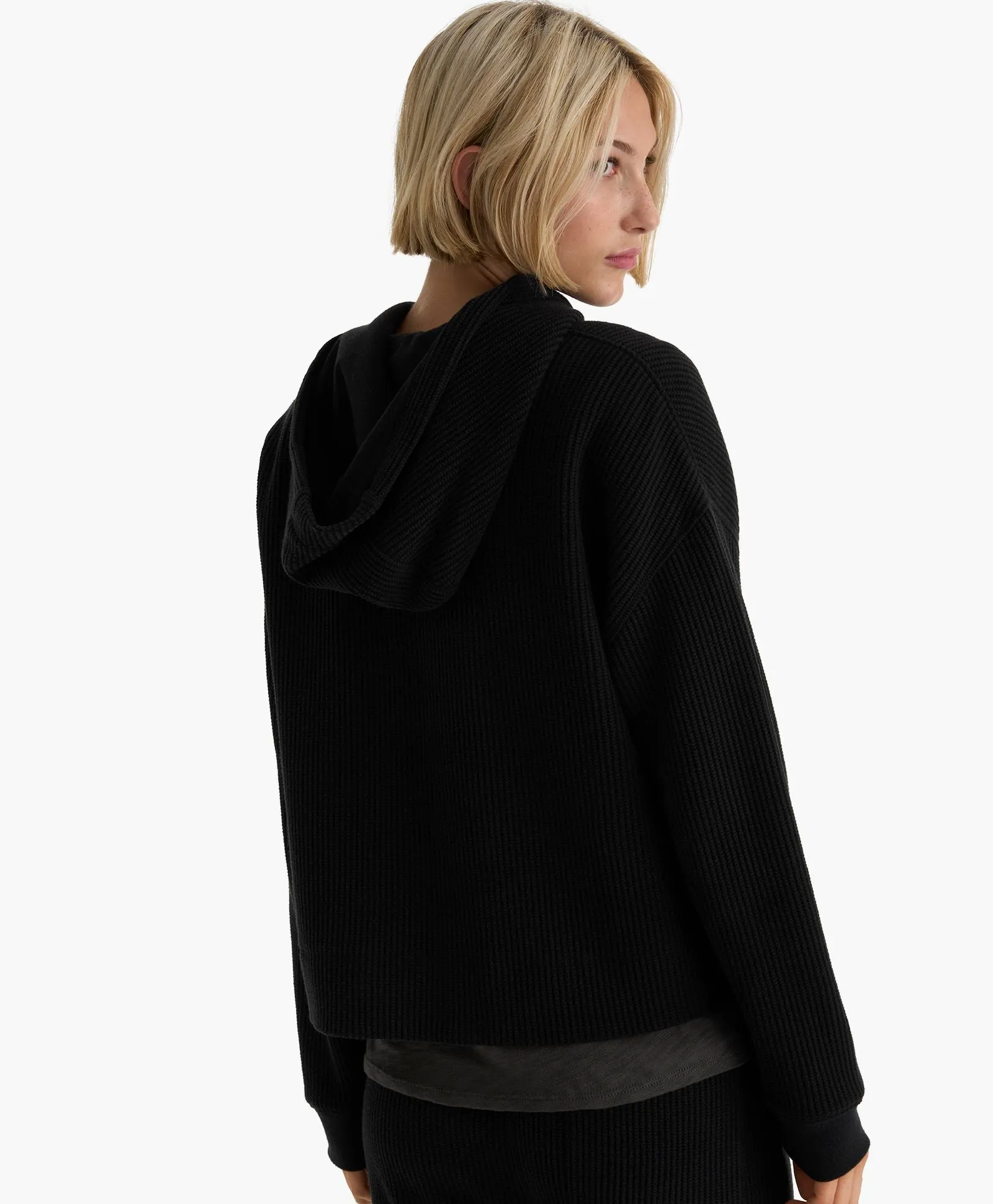 Cotton Waffle Pullover Hoodie - Black sold by ATM product image thumbnail 5