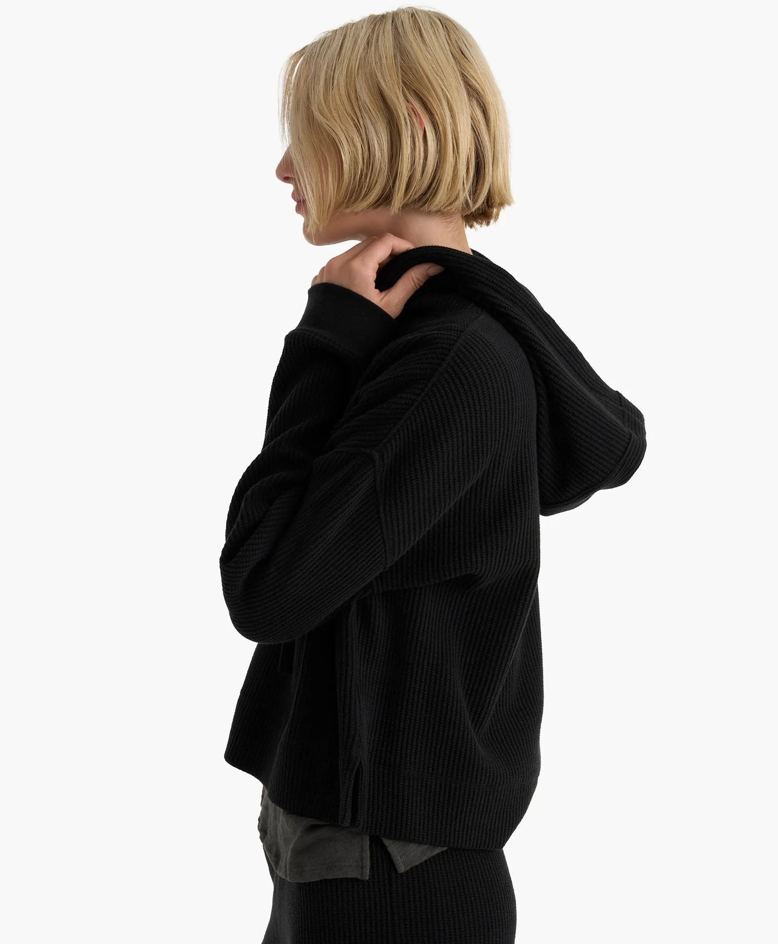 Cotton Waffle Pullover Hoodie - Black sold by ATM product image thumbnail 4