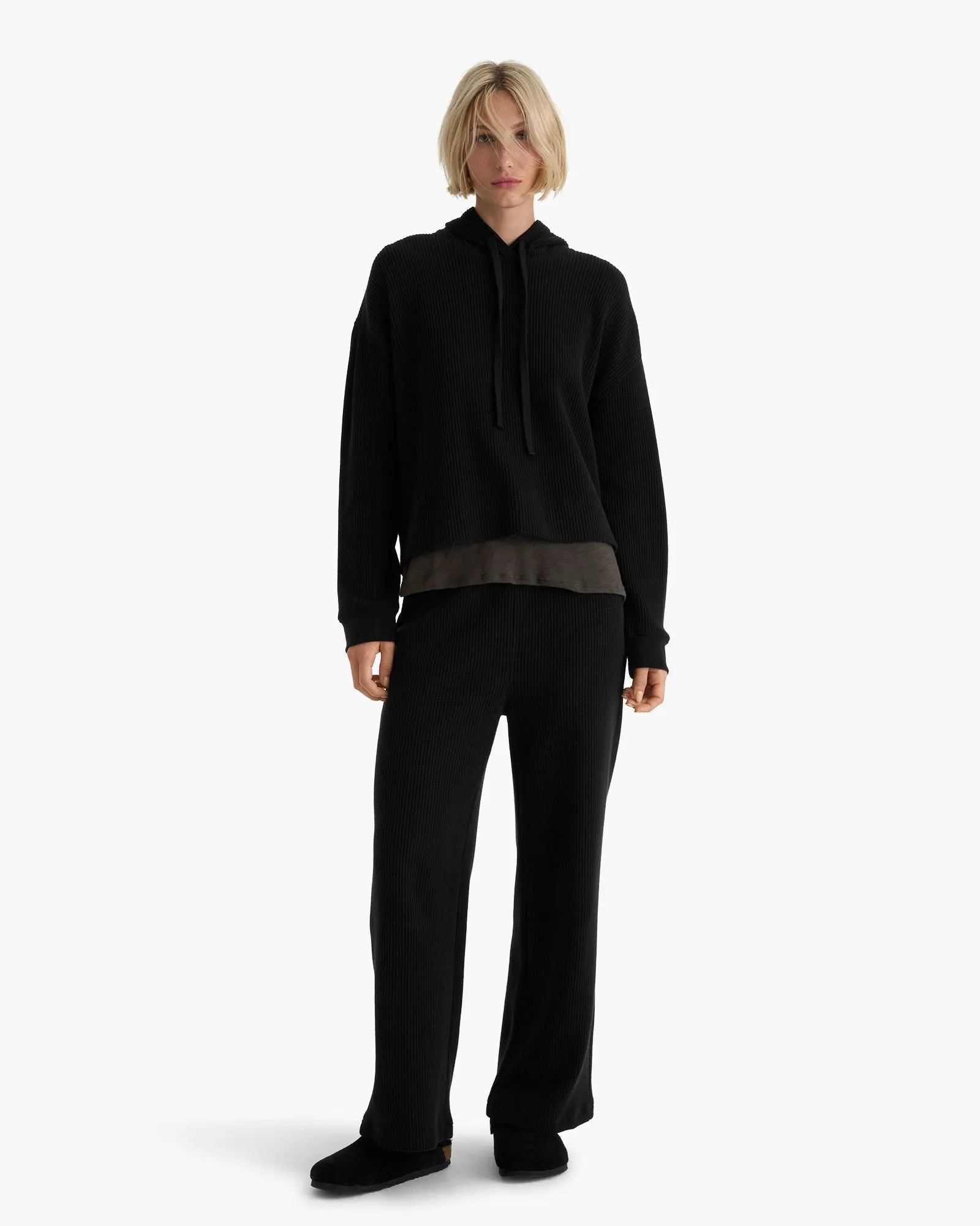 Cotton Waffle Pullover Hoodie - Black sold by ATM product image thumbnail 2