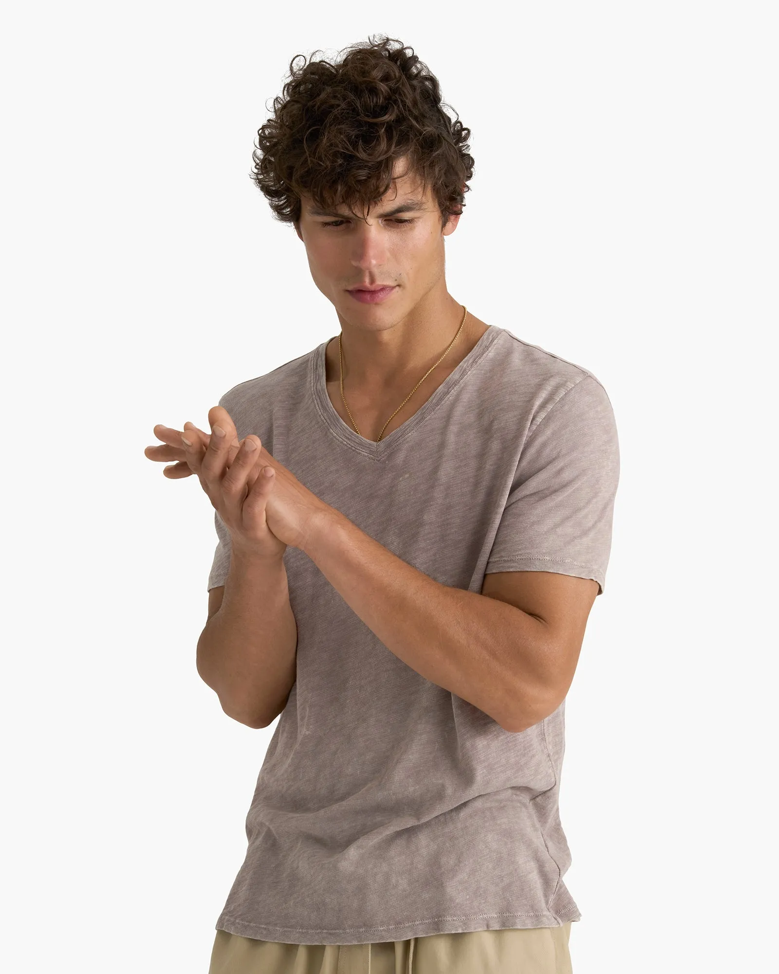 Slub Jersey Chroma Wash V-Neck Tee - Faded Mocha sold by ATM