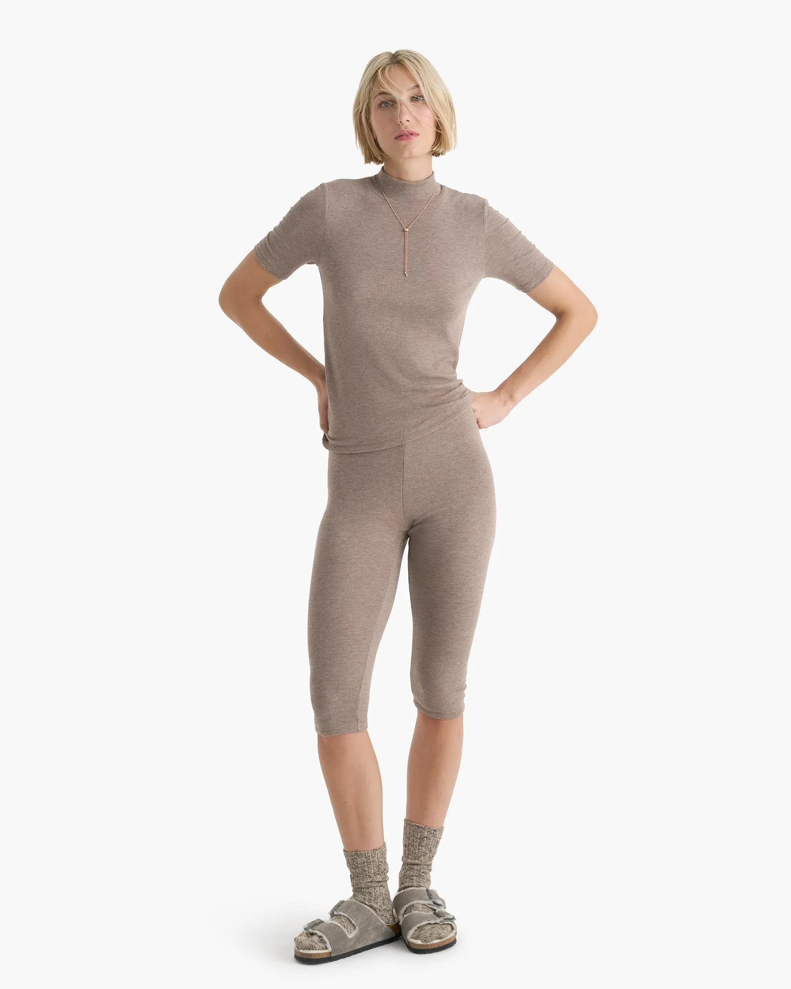 Modal Rib Short Sleeve Mock Neck Tee - Faded Mocha sold by ATM product image thumbnail 2