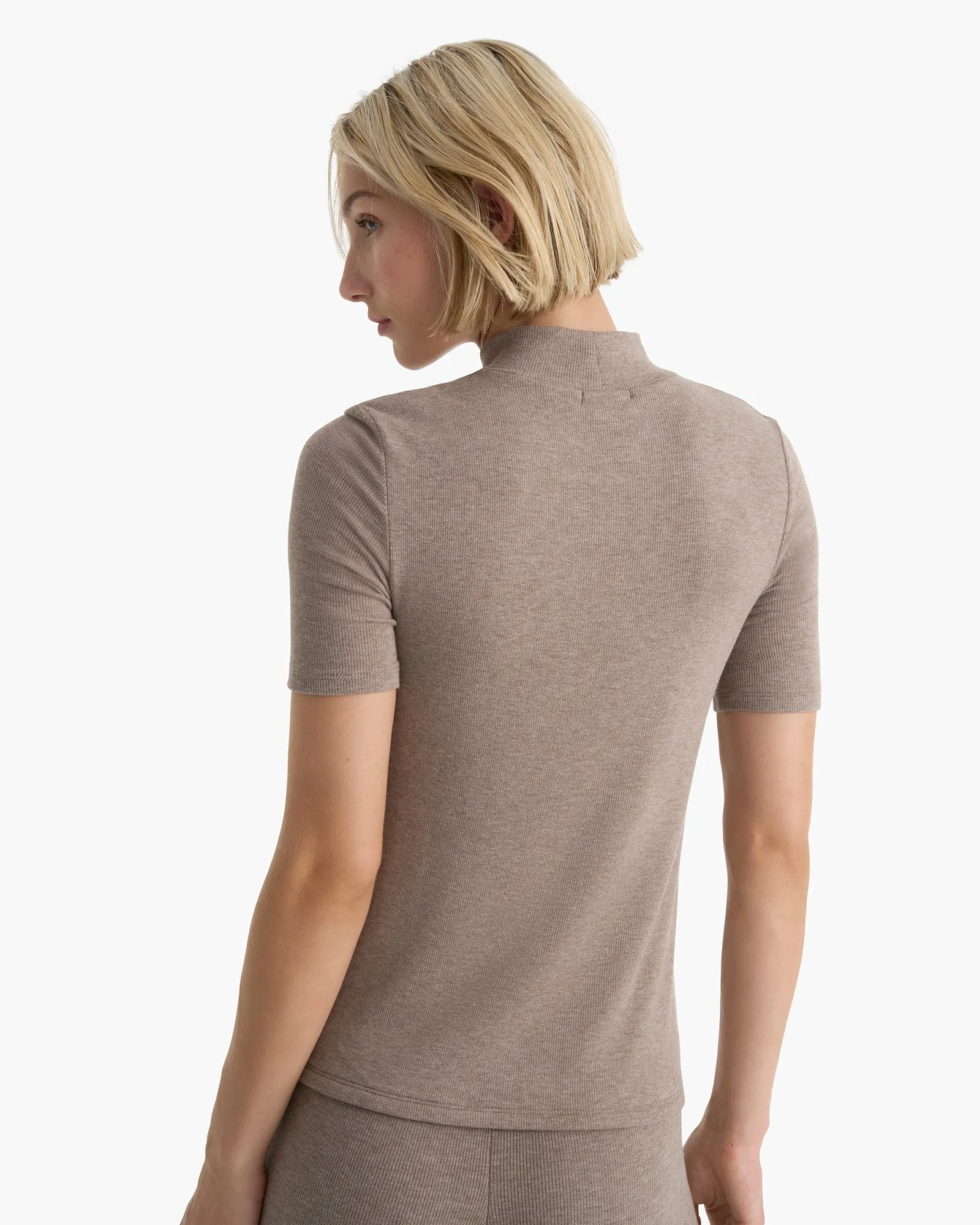 Modal Rib Short Sleeve Mock Neck Tee - Faded Mocha sold by ATM product image thumbnail 3