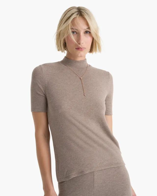 Modal Rib Short Sleeve Mock Neck Tee -  Faded Mocha sold by ATM