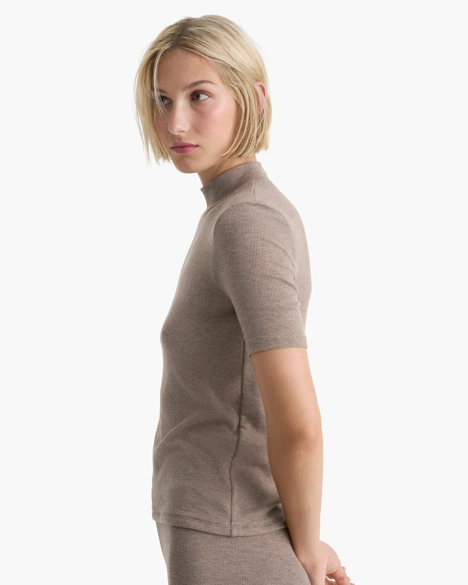 Modal Rib Short Sleeve Mock Neck Tee - Faded Mocha sold by ATM product image thumbnail 5