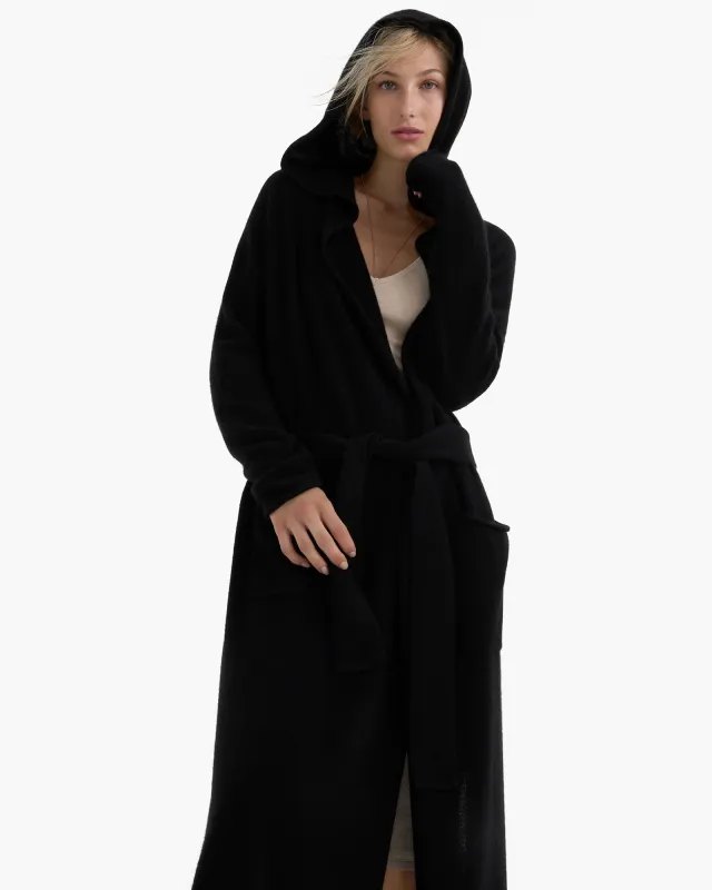 Cashmere Hooded Bathrobe - Black sold by ATM