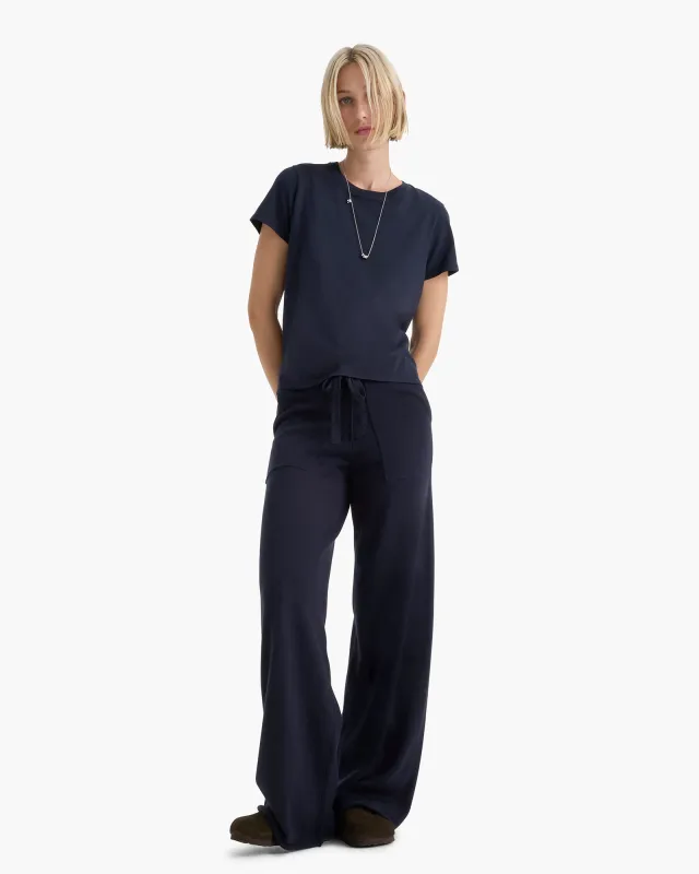 Cotton Cashmere Wide Leg Pull-On Pant - Midnight sold by ATM Anthony Thomas Melillo
