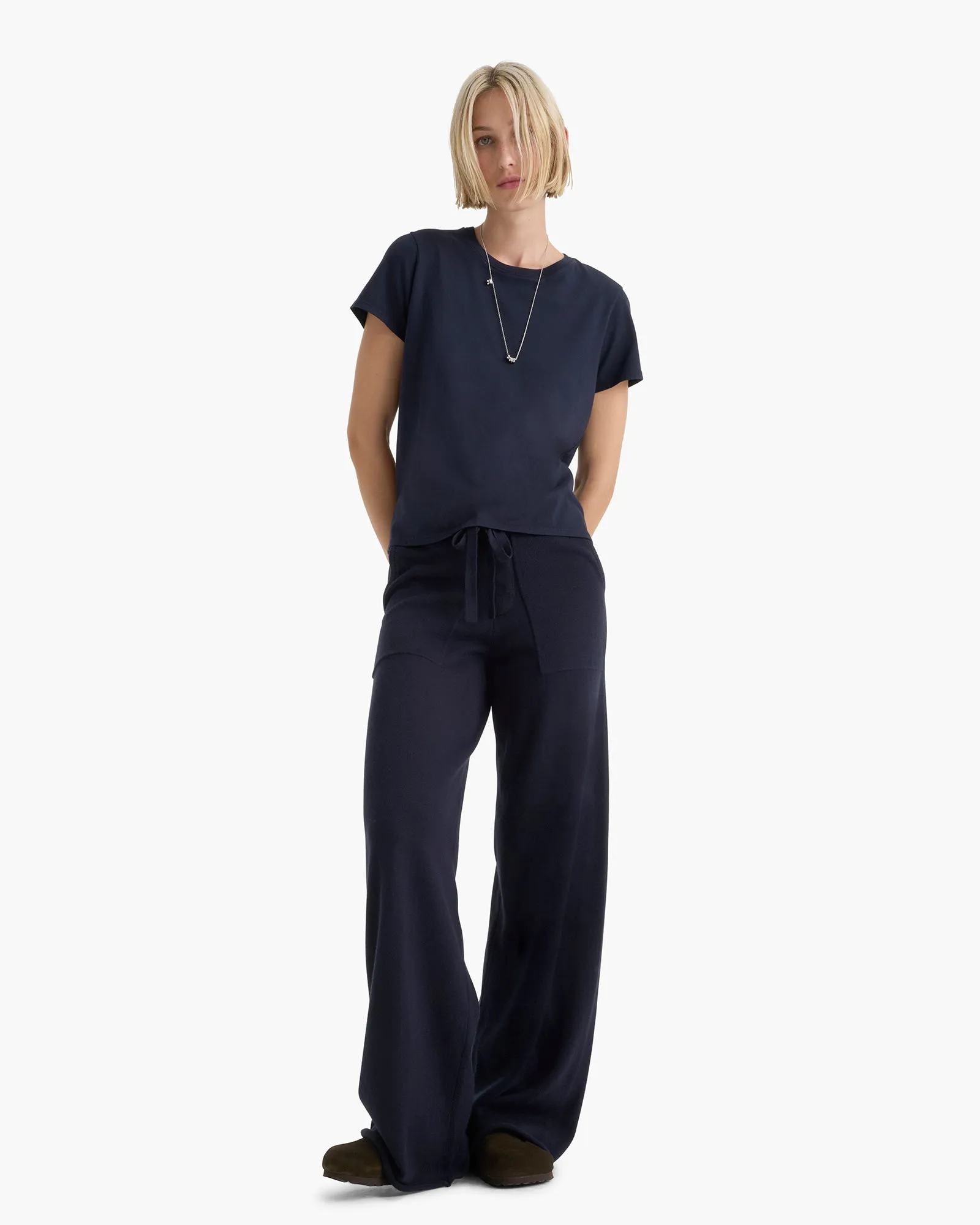 Cotton Cashmere Wide Leg Pull-On Pant - Midnight sold by ATM