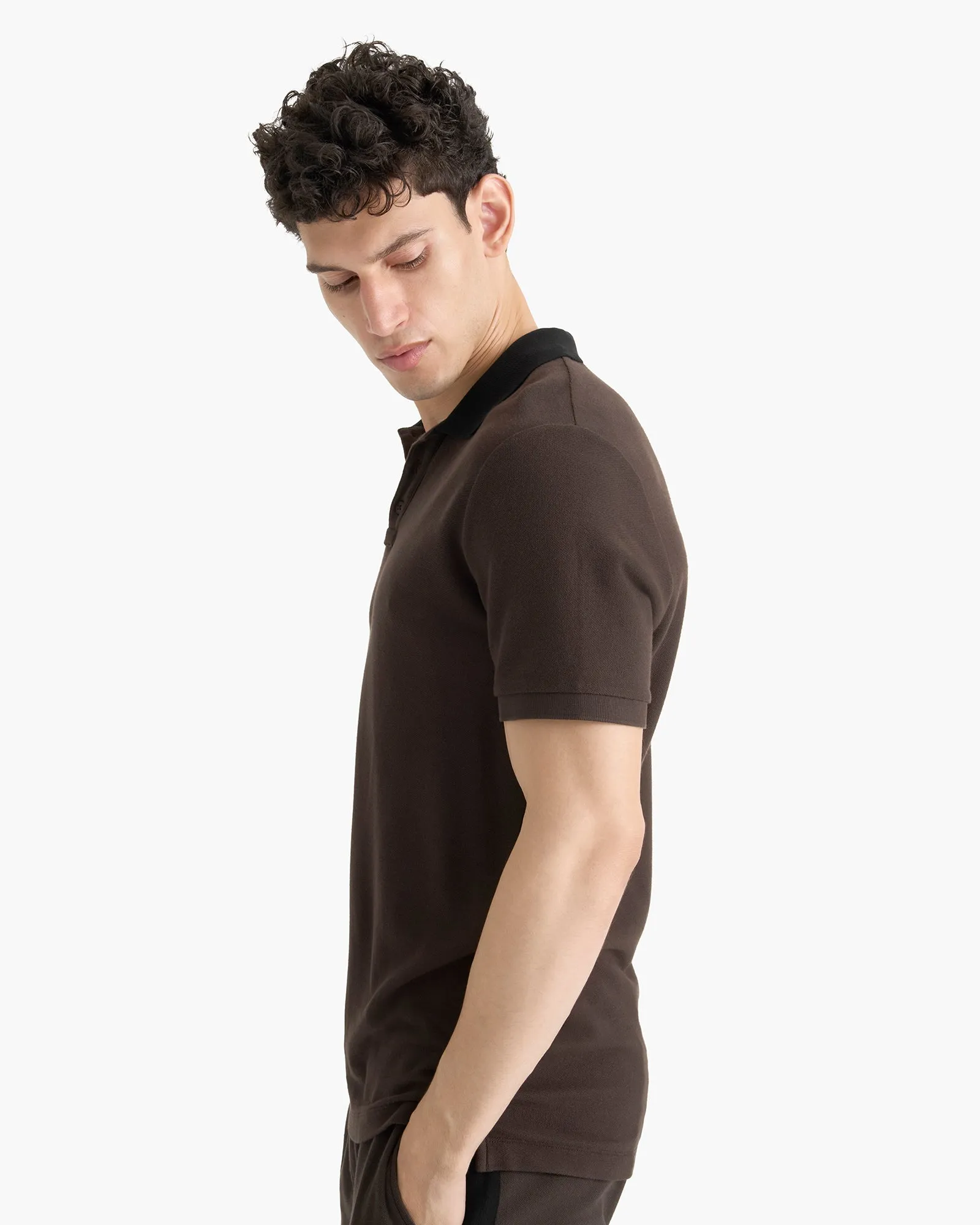 Pima Cotton Pique Polo With Contrast Collar - Dark Chocolate Black sold by ATM product image thumbnail 3