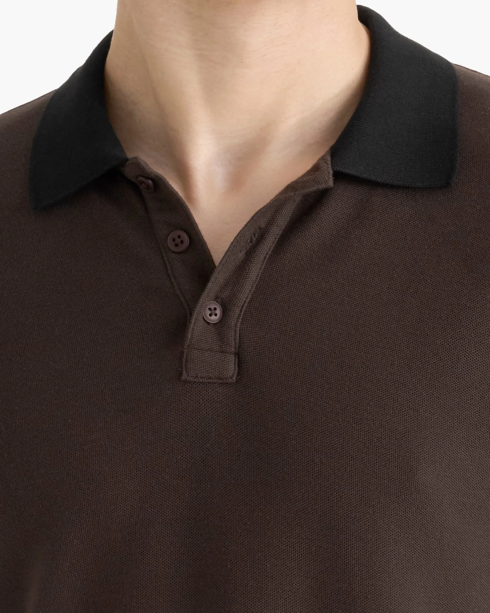 Pima Cotton Pique Polo With Contrast Collar - Dark Chocolate Black sold by ATM product image thumbnail 2