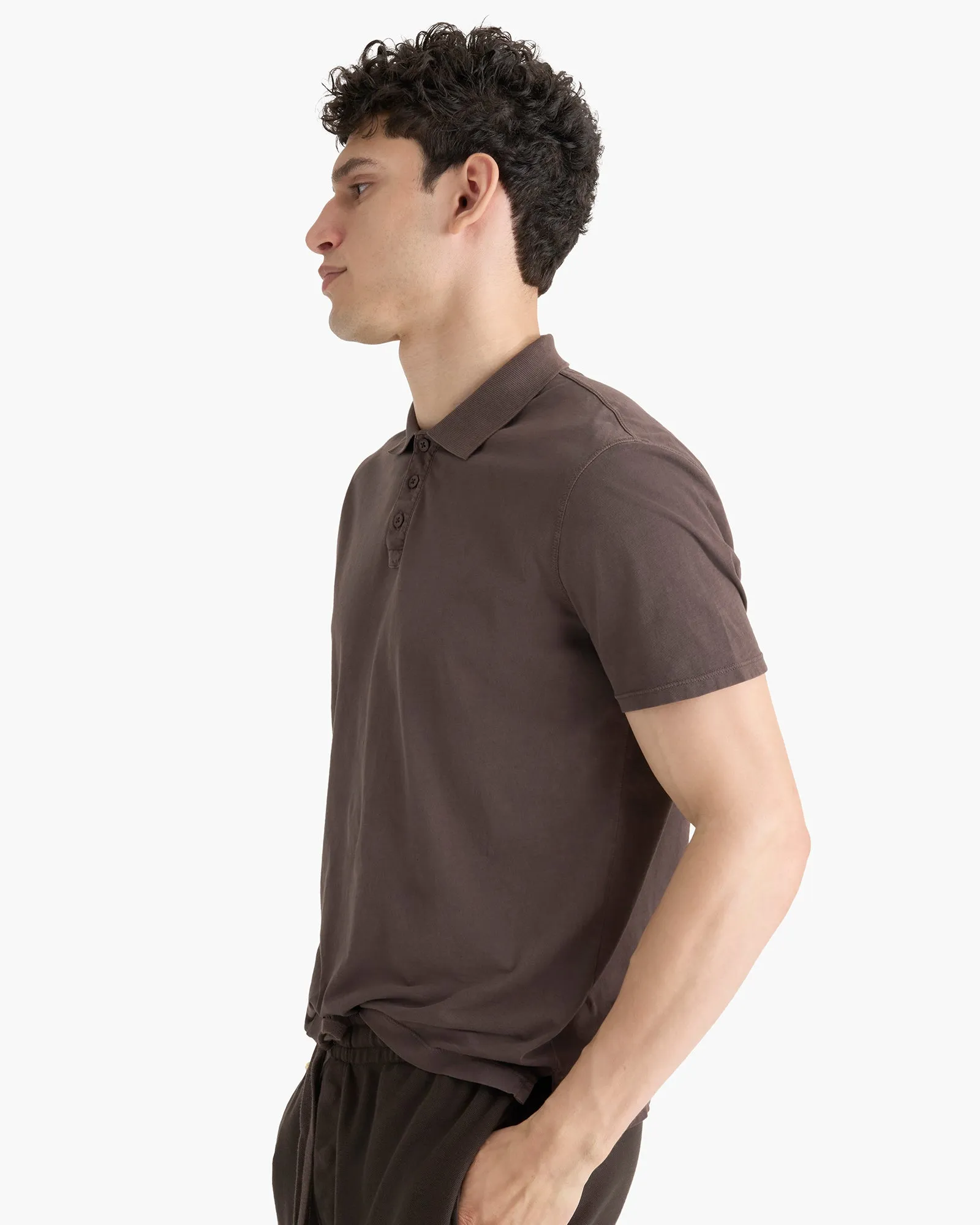 Classic Jersey Sun Bleach Wash Short Sleeve Polo - Chocolate Brown sold by ATM product image thumbnail 3