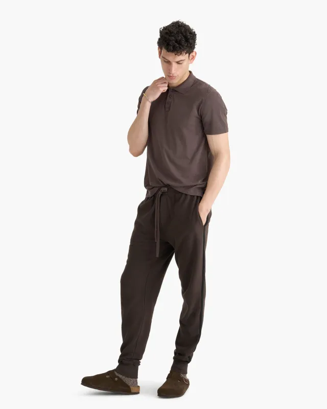 Classic Jersey Sun Bleach Wash Short Sleeve Polo - Dark Chocolate sold by ATM Anthony Thomas Melillo