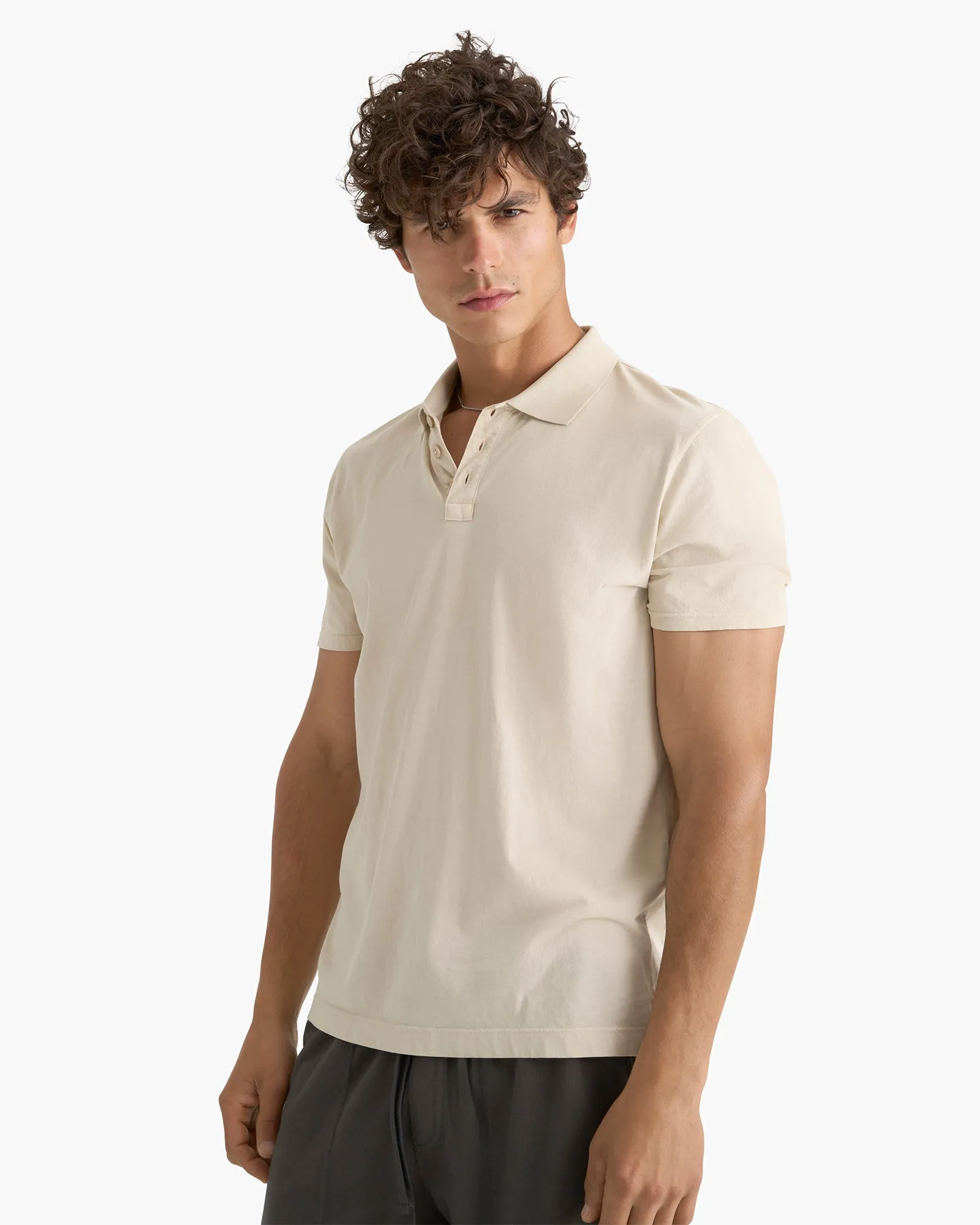 Classic Jersey Sun Bleach Wash Short Sleeve Polo - Bleached Oak sold by ATM product image thumbnail 3