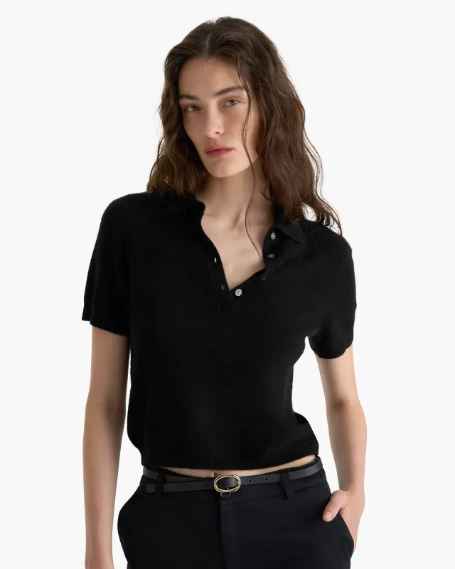 Lightweight Cashmere Exposed Seam Polo - Black sold by ATM