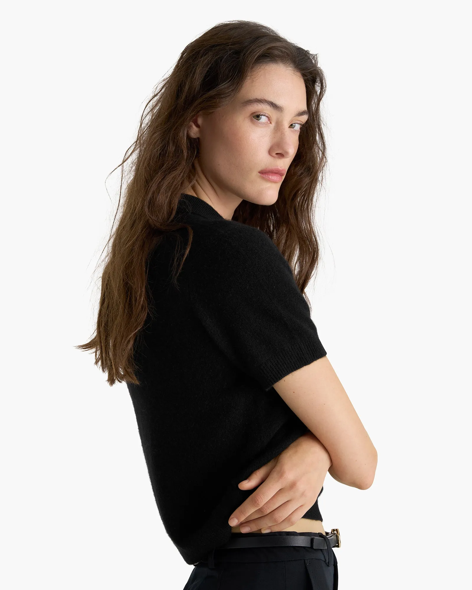 Lightweight Cashmere Exposed Seam Polo - Black sold by ATM product image thumbnail 3