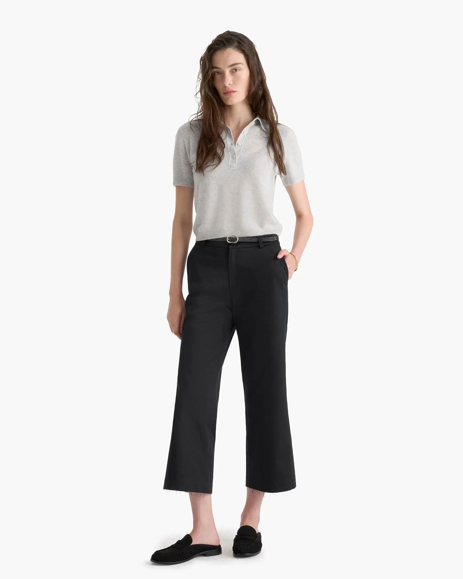 Lightweight Cashmere Exposed Seam Polo - Heather Light Grey sold by ATM product image thumbnail 4