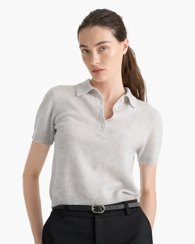 Lightweight Cashmere Exposed Seam Polo - Heather Light Grey sold by ATM Anthony Thomas Melillo