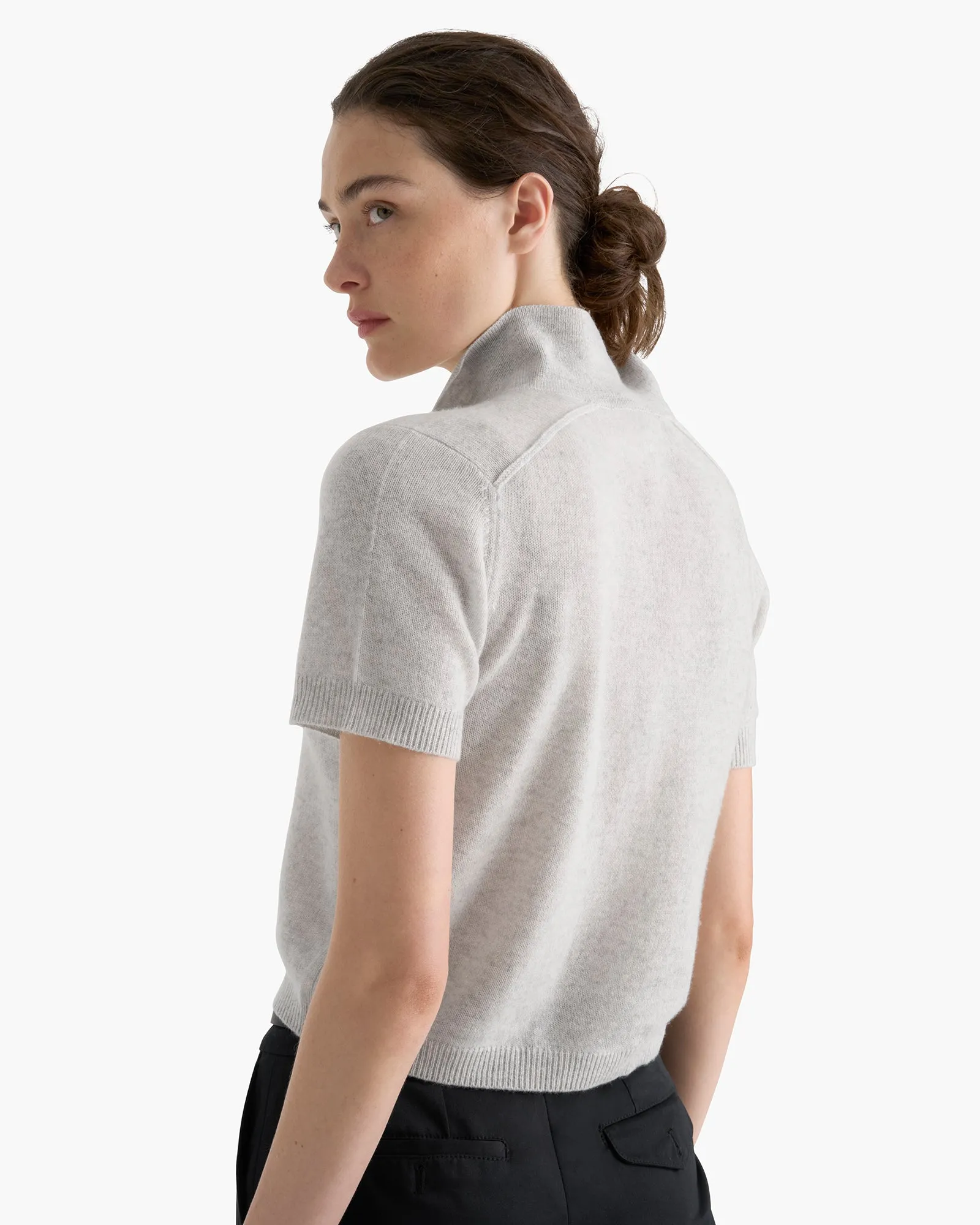 Lightweight Cashmere Exposed Seam Polo - Heather Light Grey sold by ATM product image thumbnail 2