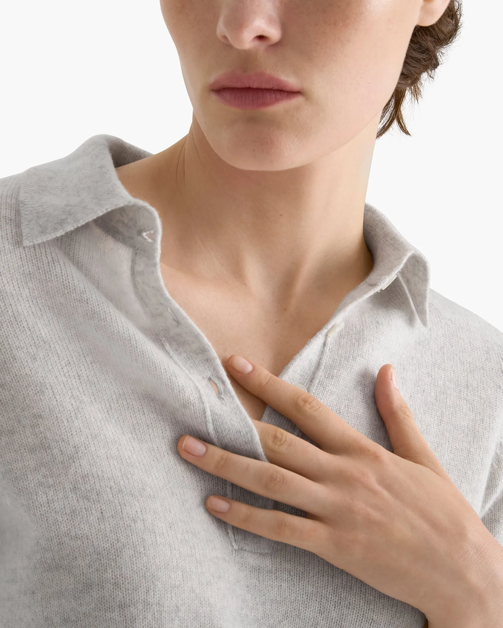 Lightweight Cashmere Exposed Seam Polo - Heather Light Grey sold by ATM product image thumbnail 3