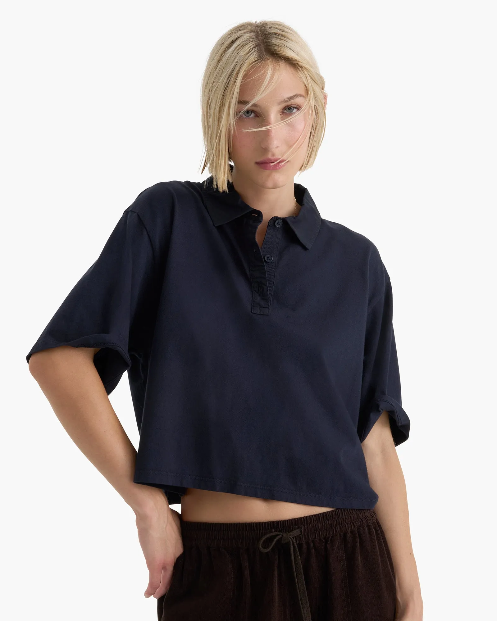 Heavyweight Jersey Mixed Media Short Sleeve Polo - Midnight sold by ATM