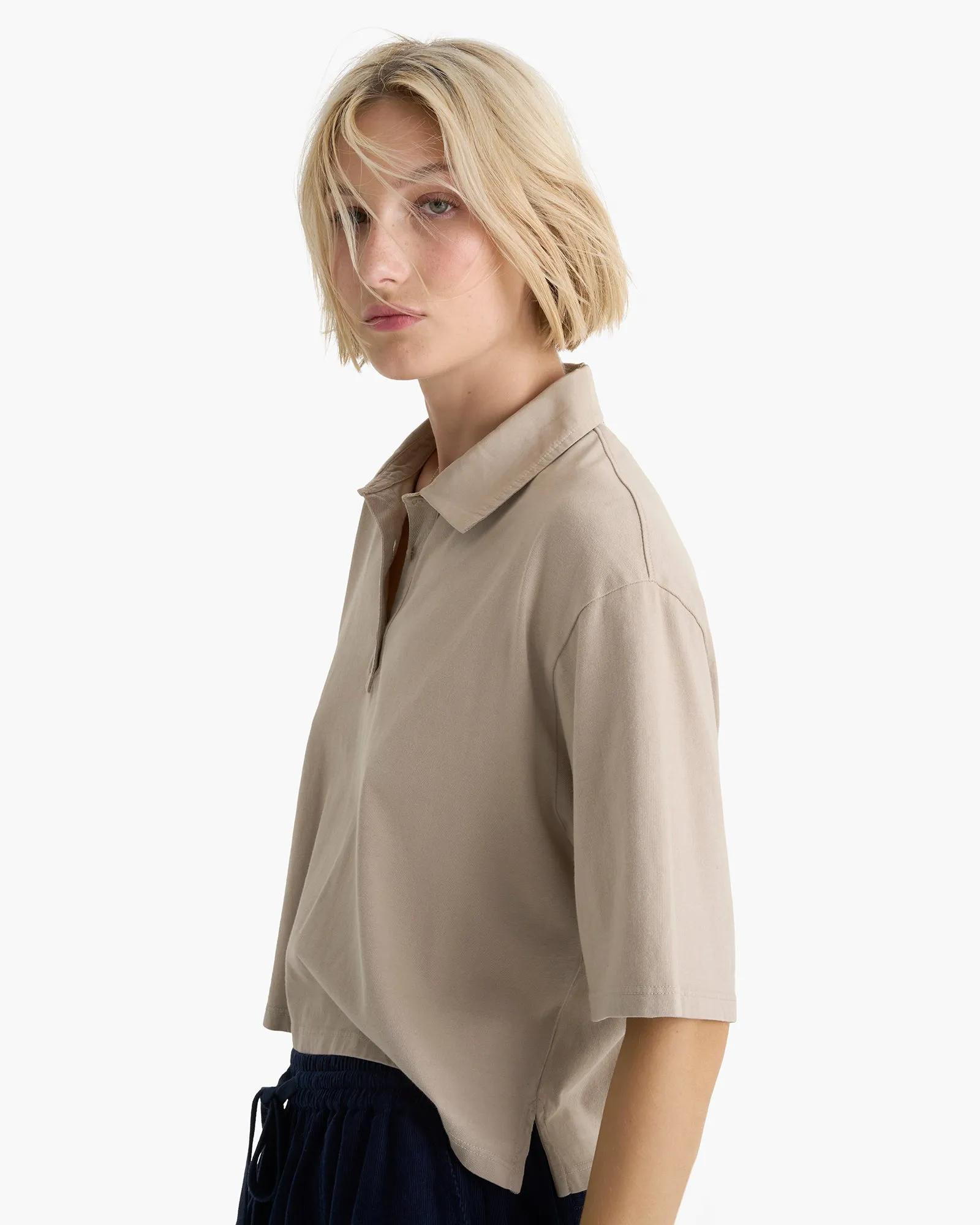 Heavyweight Jersey Mixed Media Short Sleeve Polo - French Oak sold by ATM Anthony Thomas Melillo product image thumbnail 3