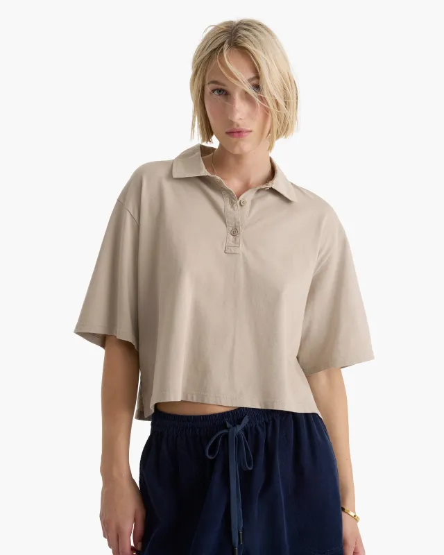 Heavyweight Jersey Mixed Media Short Sleeve Polo - French Oak sold by ATM Anthony Thomas Melillo