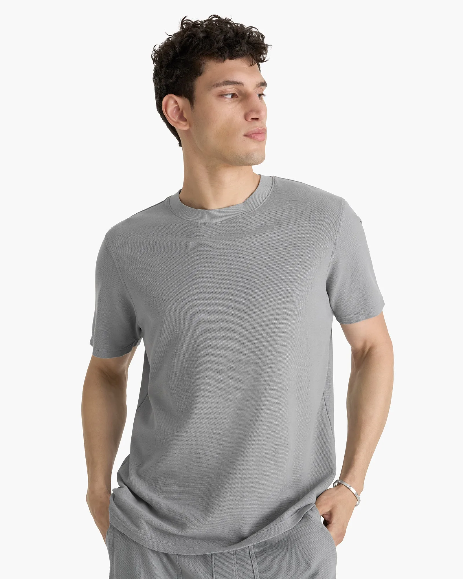 Pima Cotton Pique Crew Neck Tee - Pewter sold by ATM