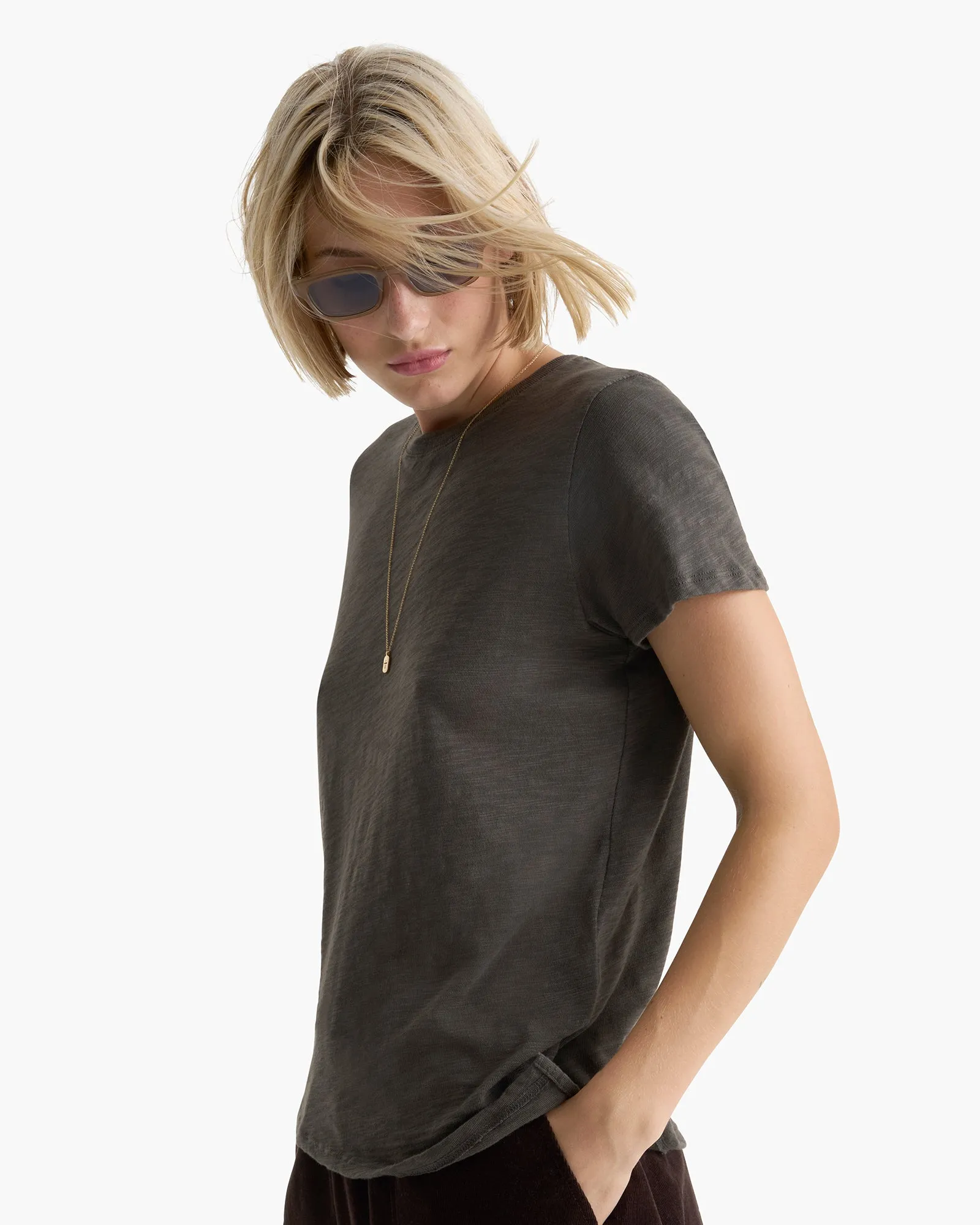 Slub Jersey Schoolboy Crew Neck Tee - Coal sold by ATM