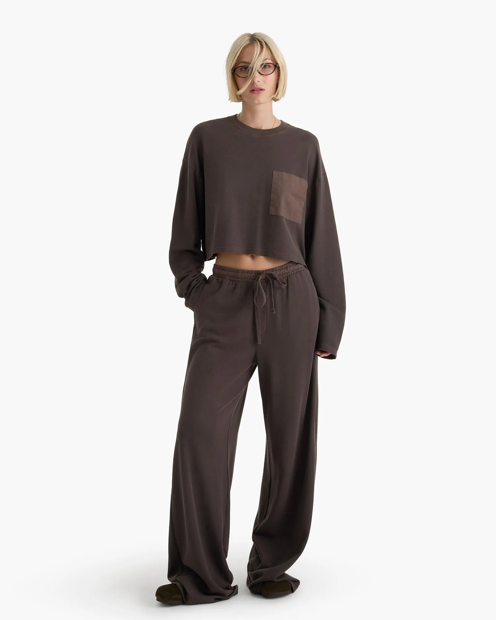 Mixed Media Pima Cotton Pique Lounge Pant - Dark Chocolate sold by ATM