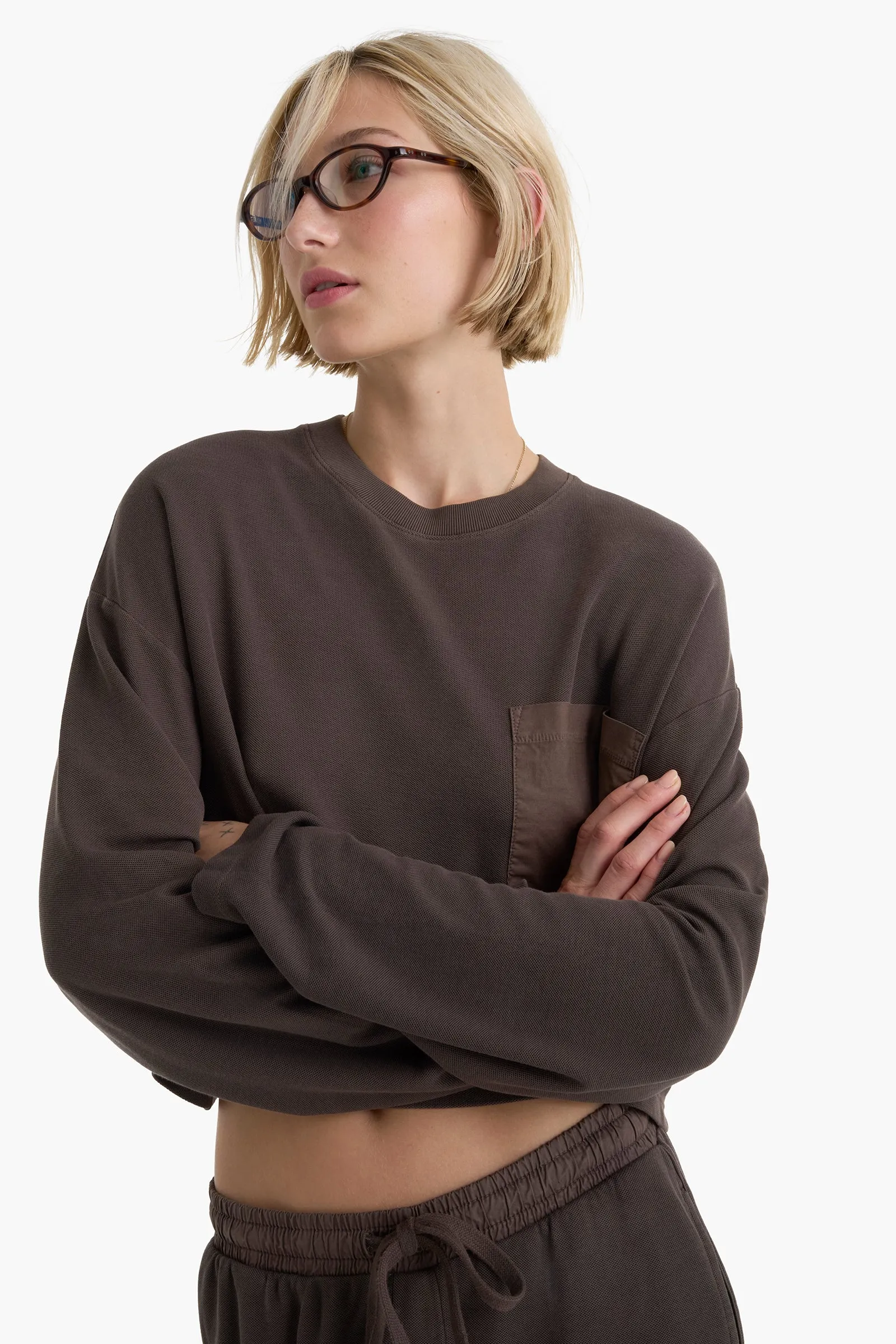 Mixed Media Pima Cotton Pique Pocket Tee - Dark Chocolate sold by ATM product image thumbnail 2