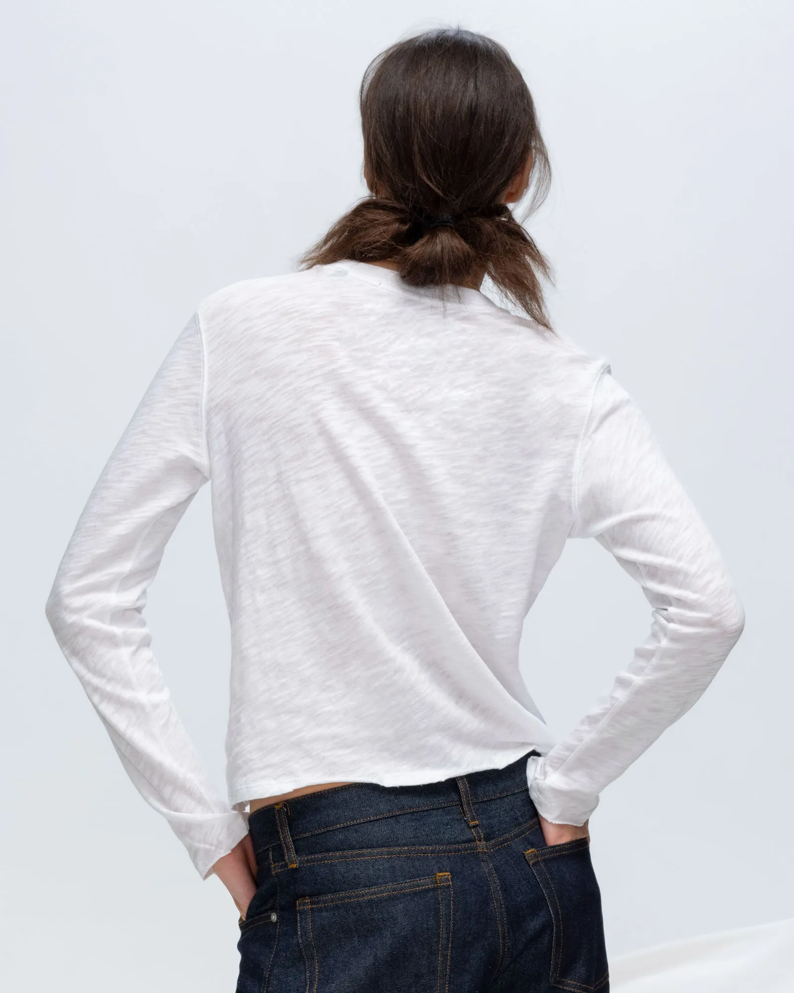 Slub Jersey Long Sleeve Destroyed Wash Crop Tee - White sold by ATM product image thumbnail 3