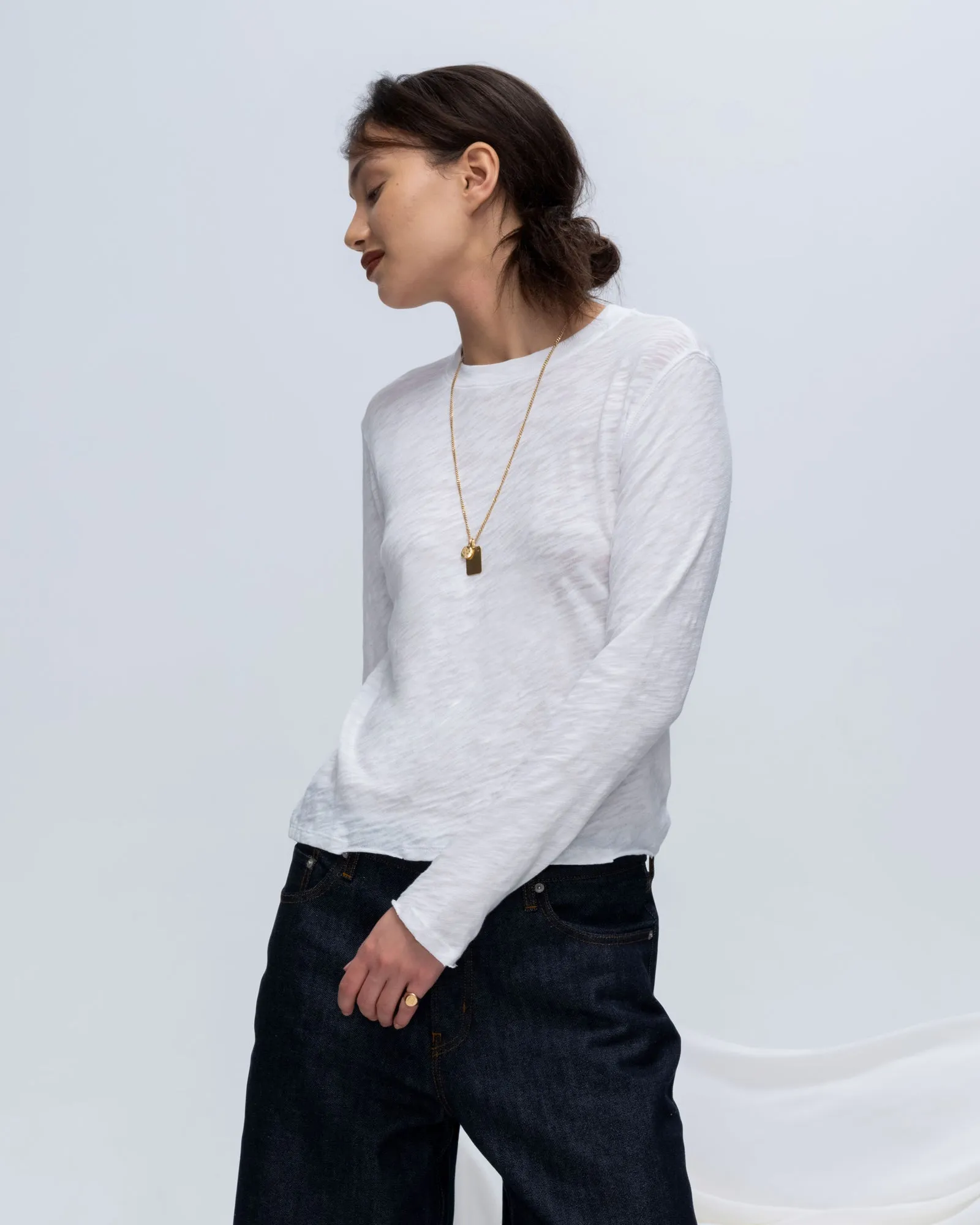 Slub Jersey Long Sleeve Destroyed Wash Crop Tee - White sold by ATM product image thumbnail 4