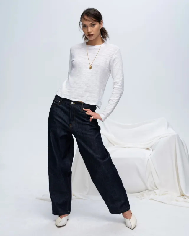 Slub Jersey Long Sleeve Destroyed Wash Crop Tee - White sold by ATM