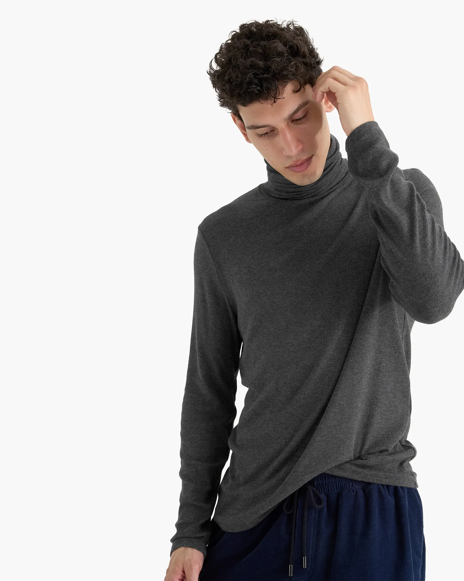 Modal Rib Turtleneck - Heather Coal sold by ATM
